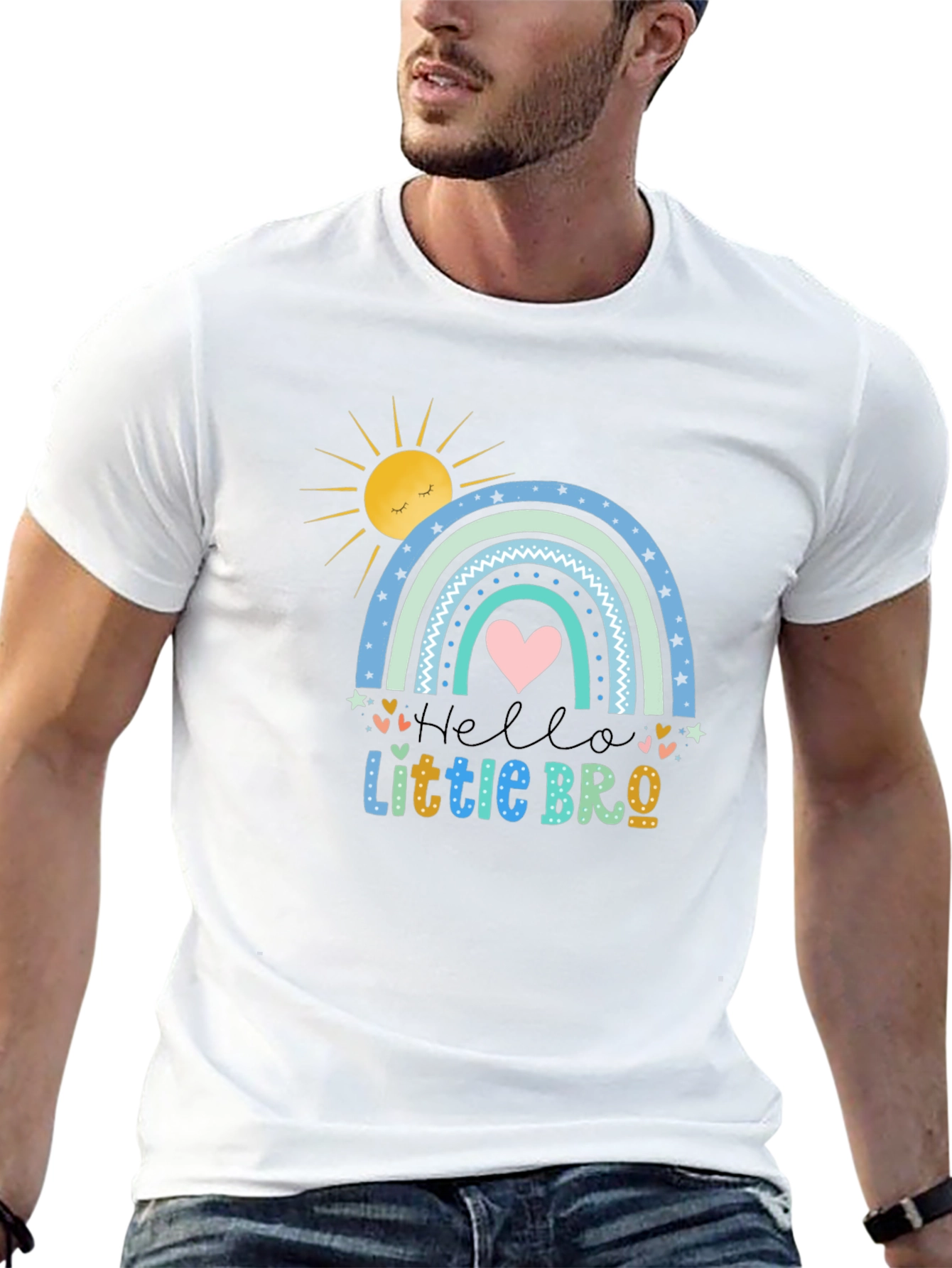Hello Little Bro T-Shirt Rainbow Design