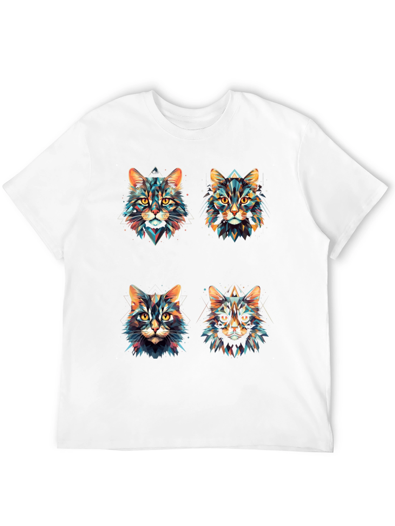 Geometric Cat Faces Graphic Print T-Shirt