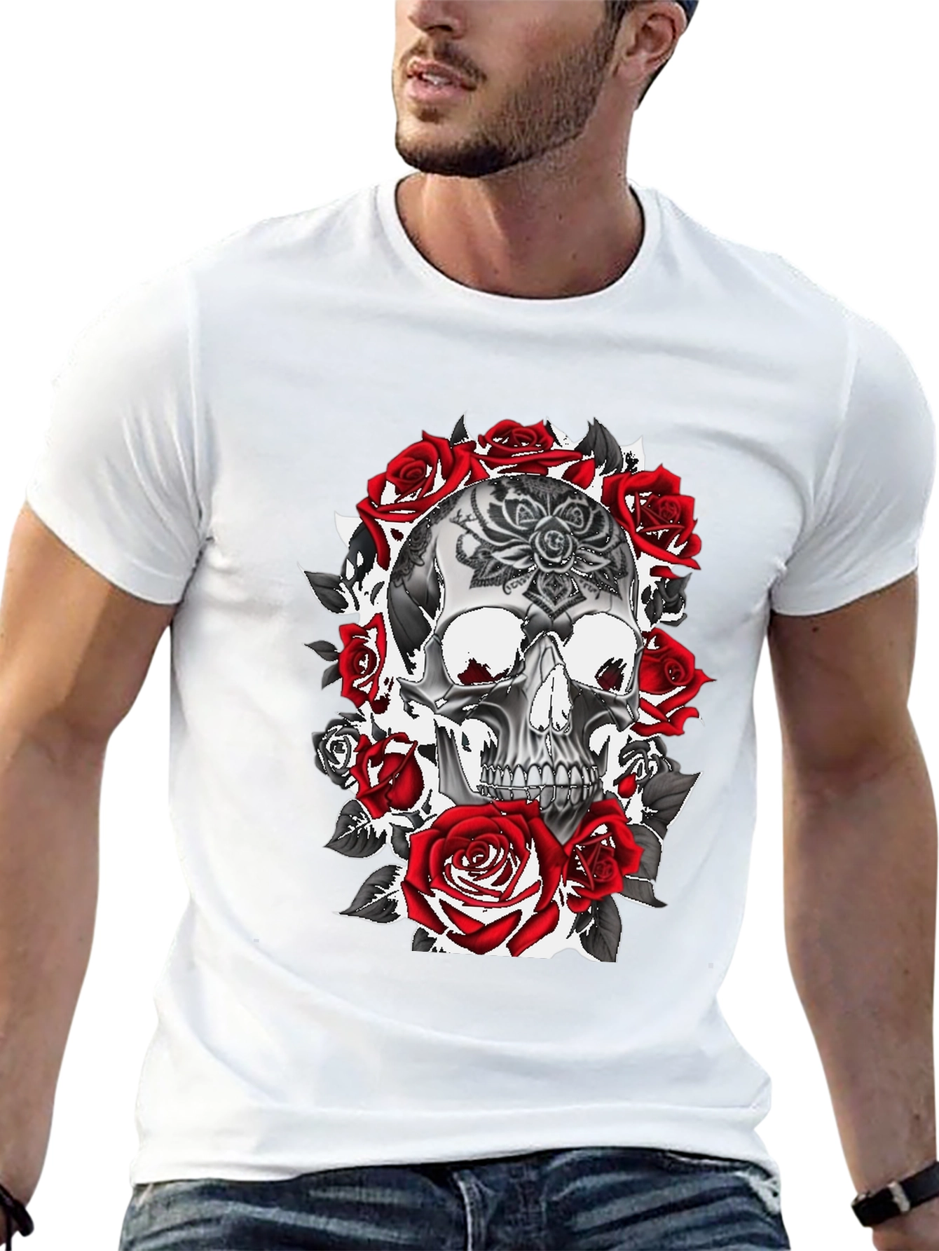 Skull & Roses Graphic Tee - Gothic Style