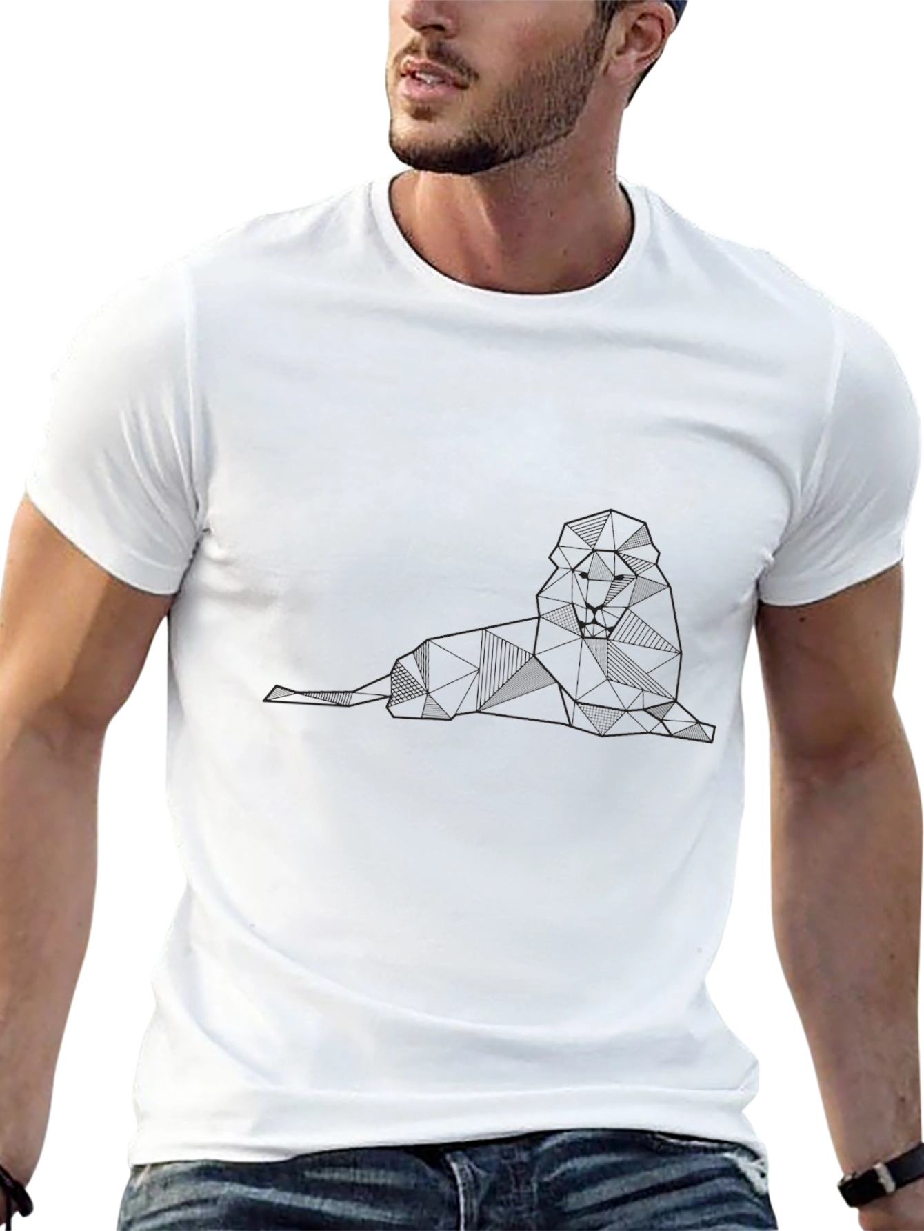 Geometric Lion Graphic Tee - Stylish Black T-Shirt