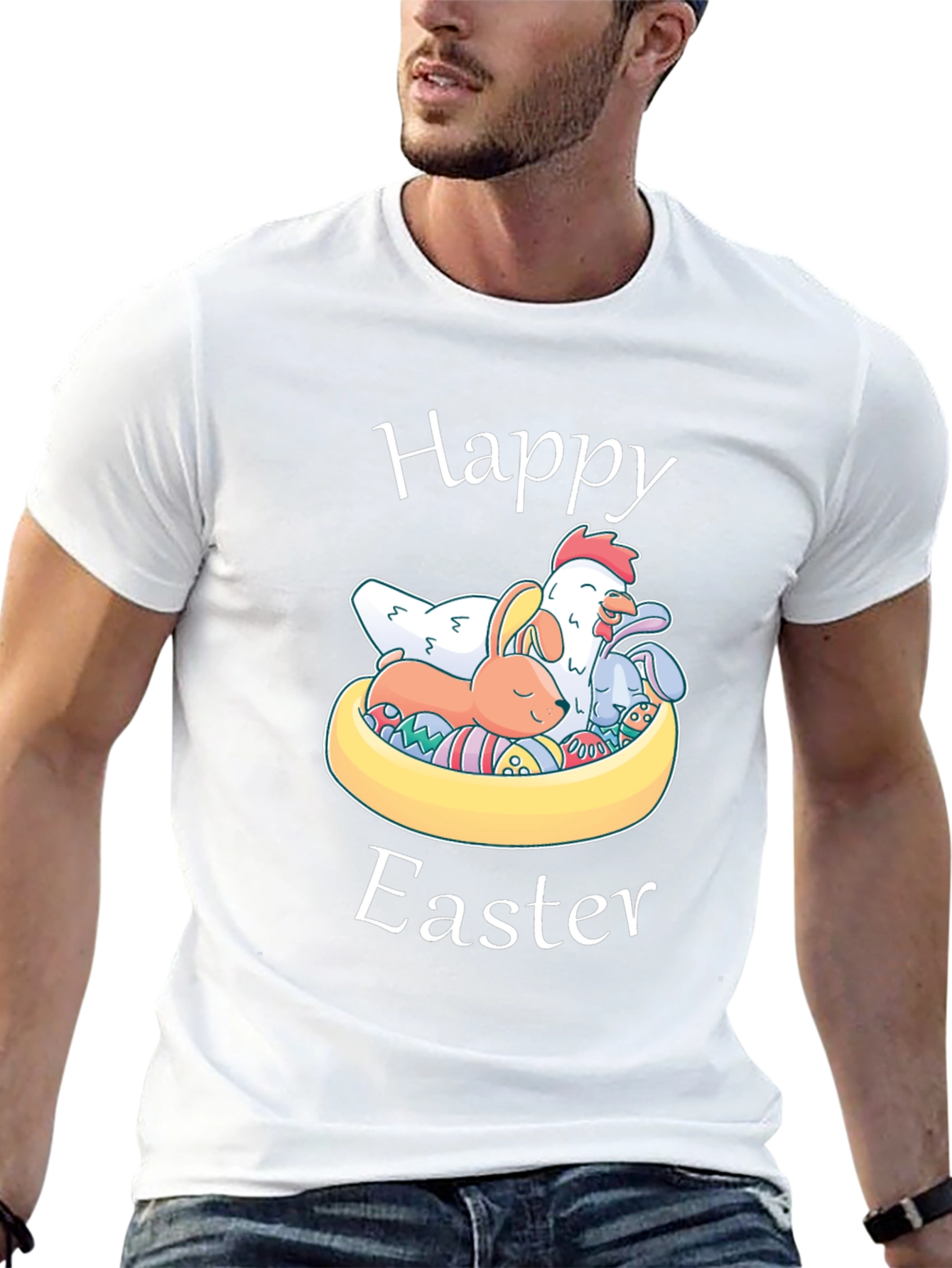 Happy Easter T-Shirt with Chicken and Bunnies