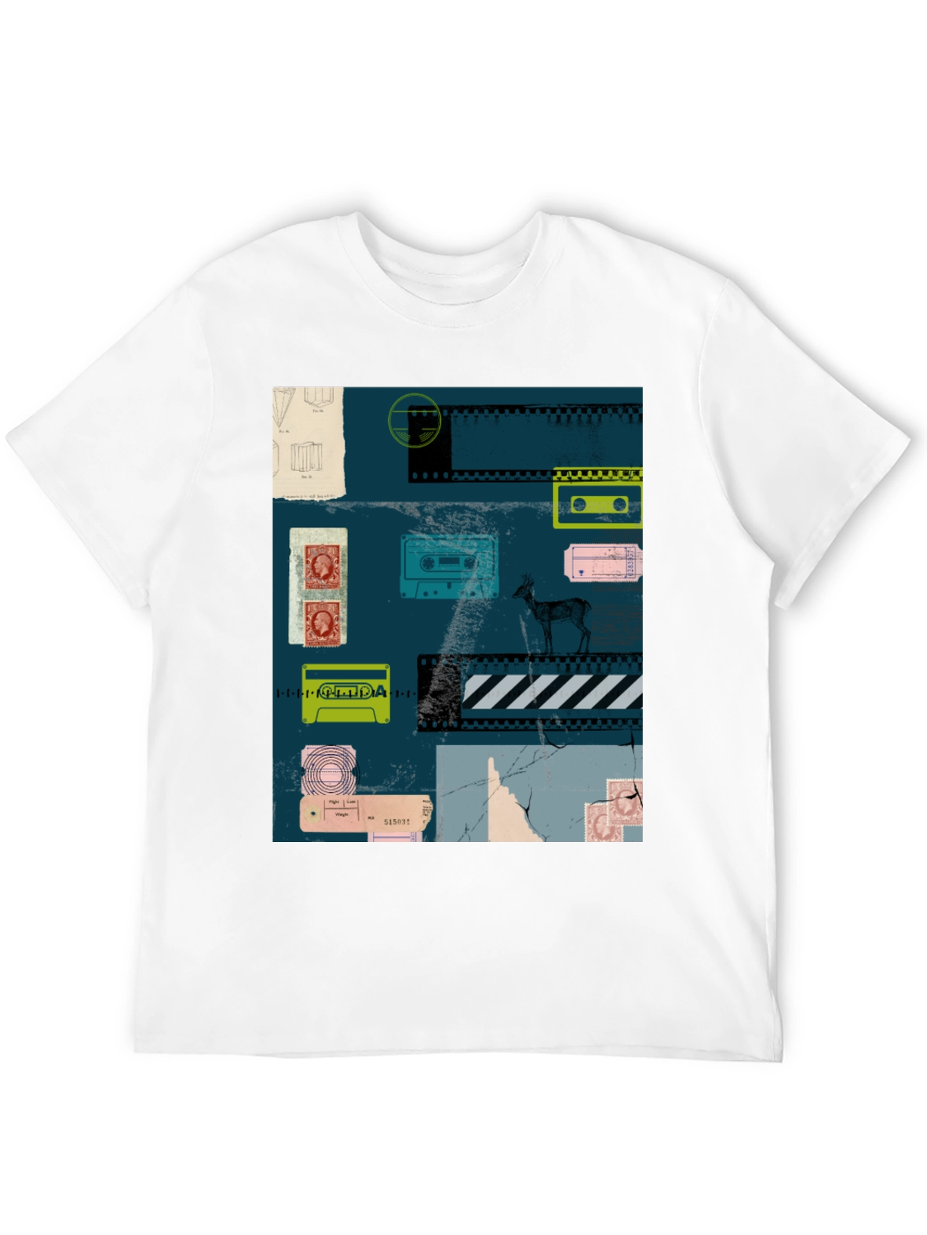 Retro Cassette Tape Deer Graphic Tee - Black