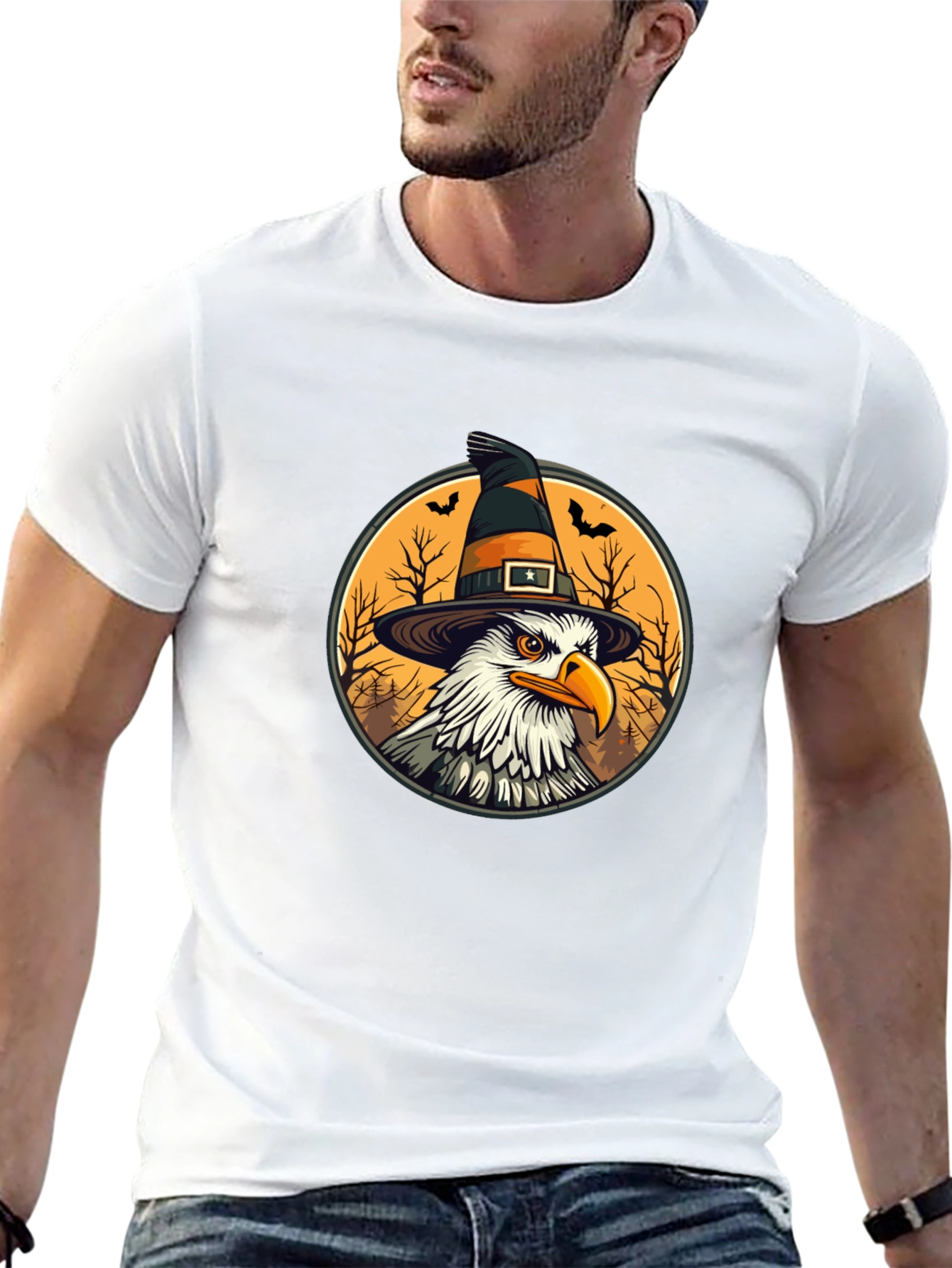 Bald Eagle Witch Hat Black T-Shirt