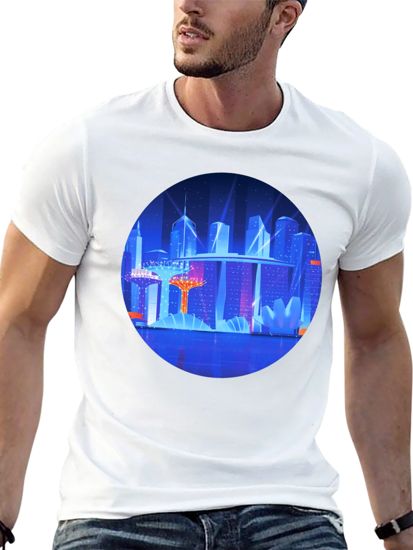 Futuristic Cityscape Graphic Black Tee