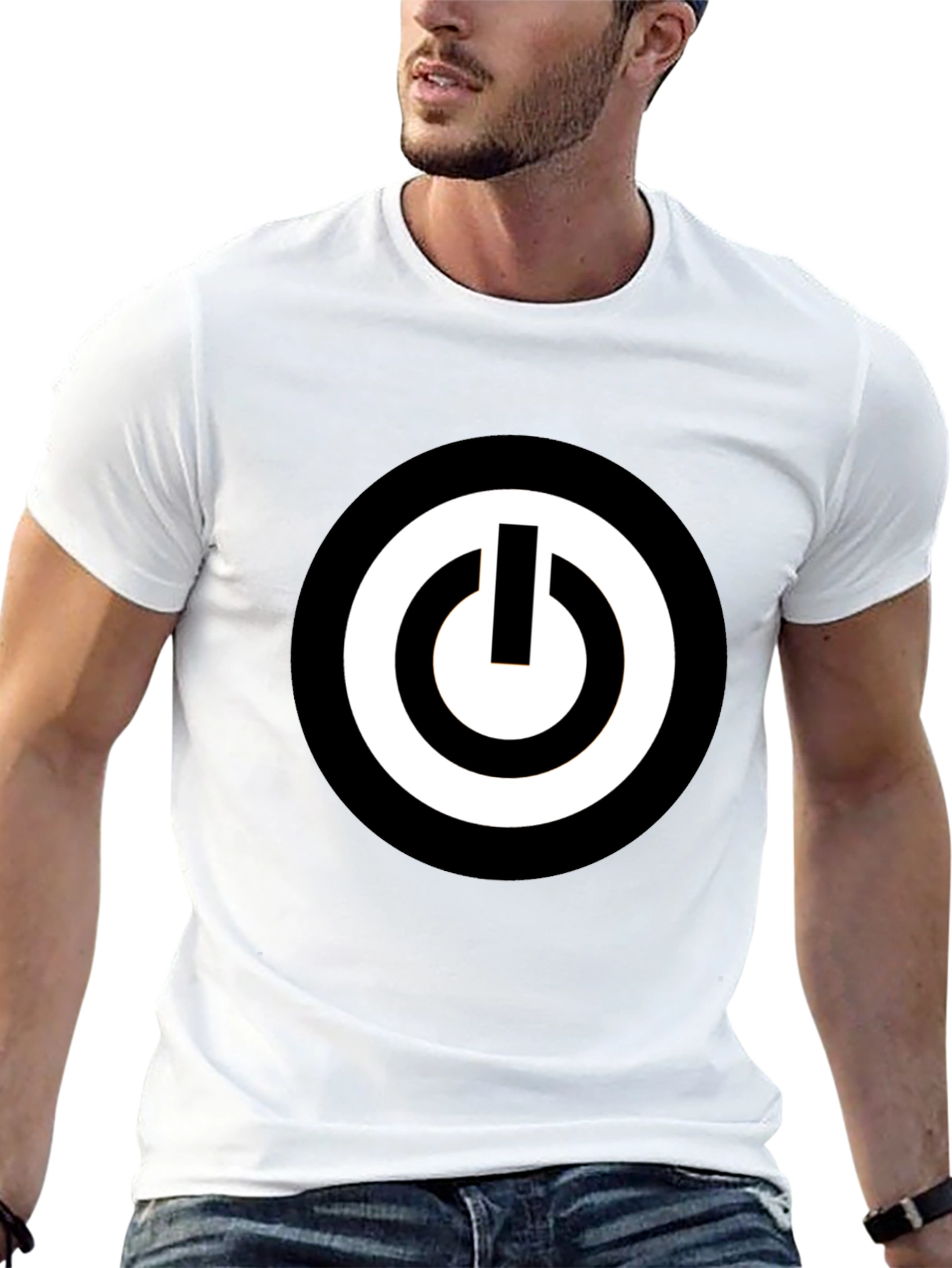 Black T-Shirt with Power Button Graphic