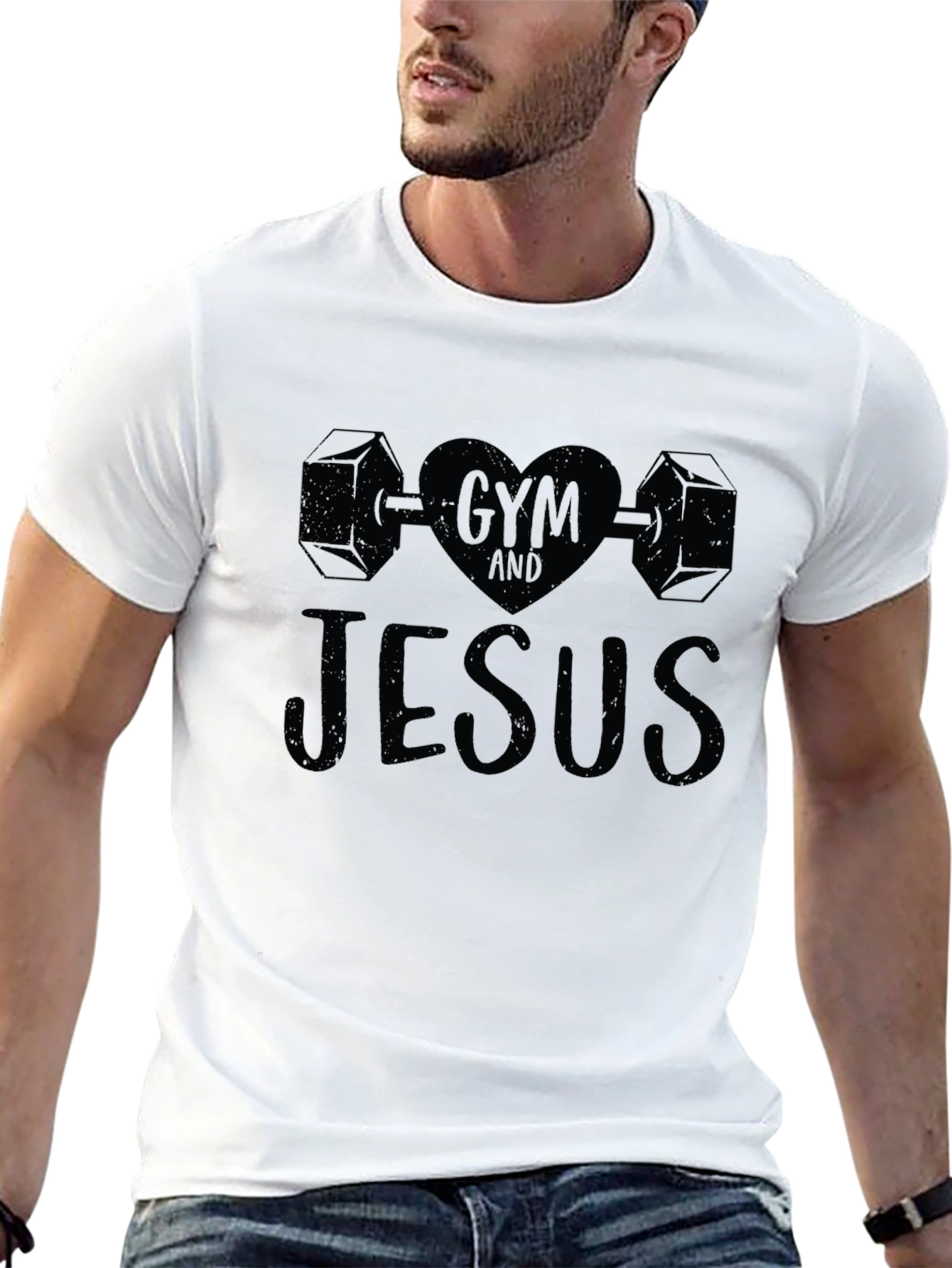 Gym and Jesus Black T-Shirt Religious Workout Tee
