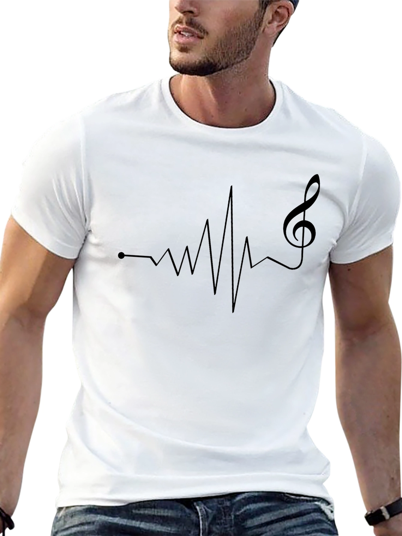 Heartbeat Music Note Graphic Tee - Mens Black T-Shirt