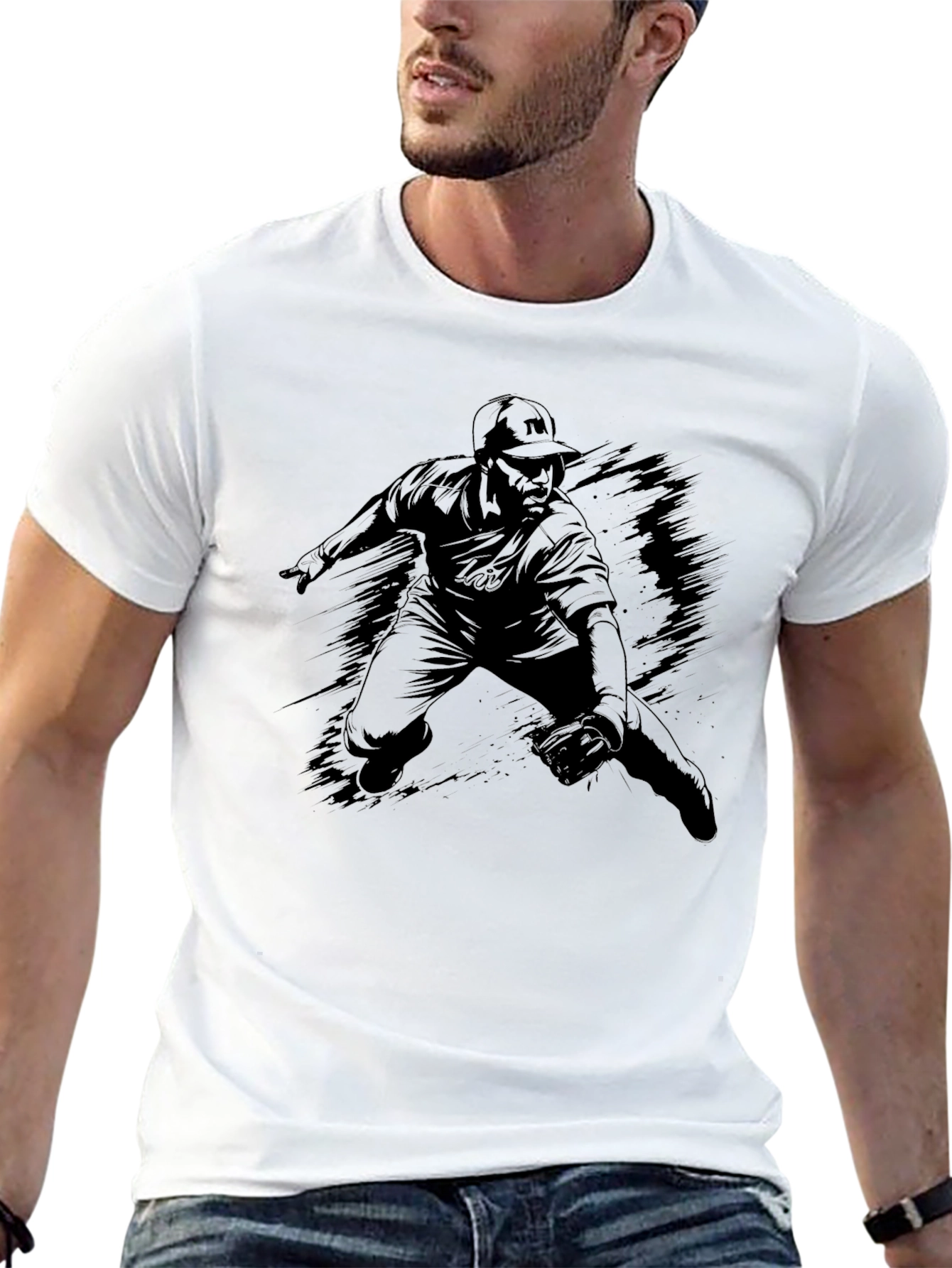 Baseball Player Silhouette Black T-Shirt