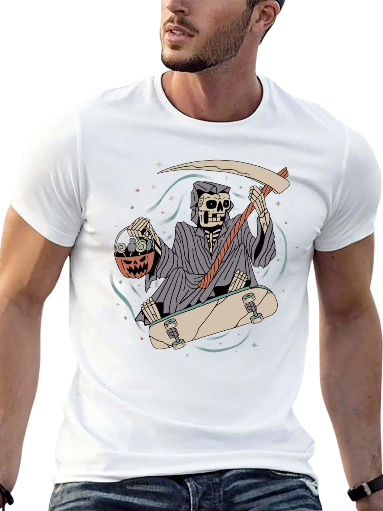 Grim Reaper Skateboarder Graphic Tee - Halloween