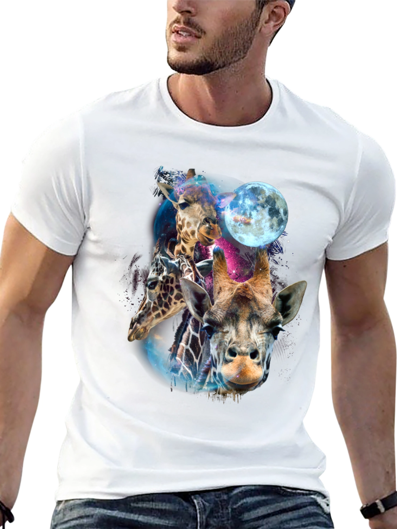 Giraffe Galaxy Mens Black T-Shirt