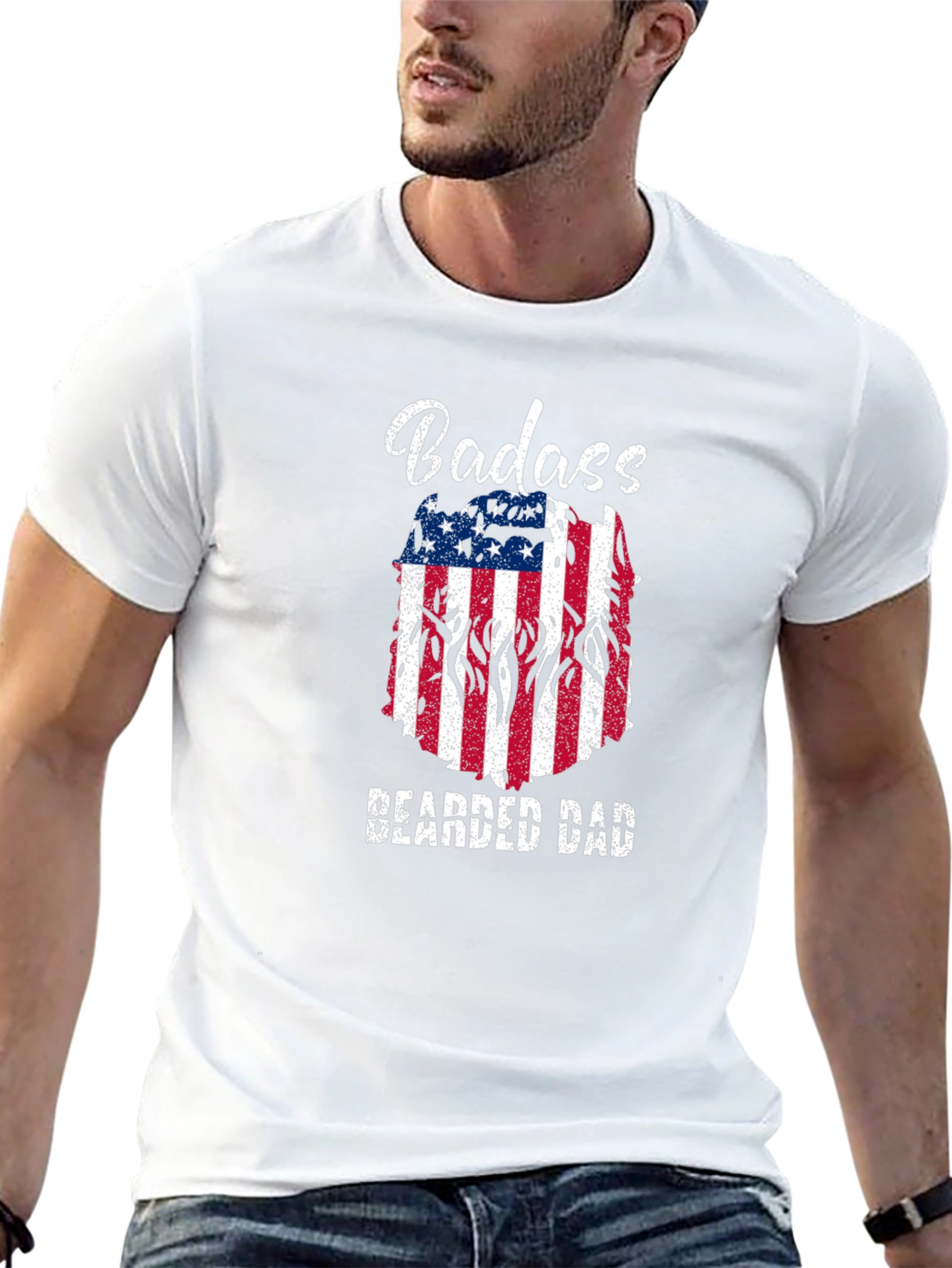 Badass Bearded Dad T-Shirt: Patriotic USA Flag Graphic