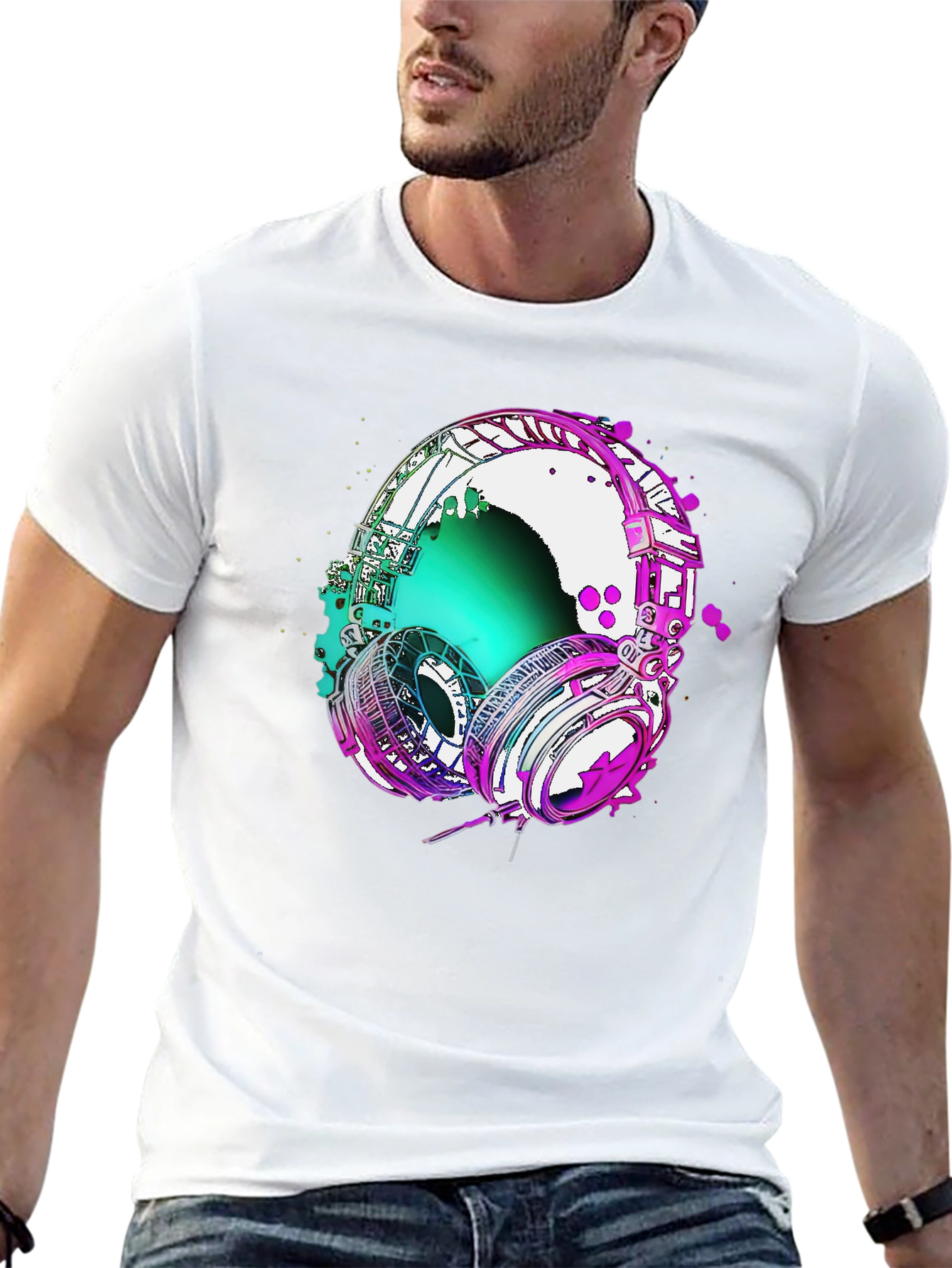 Vivid Headphones Graphic Tee - Music Lovers T-Shirt