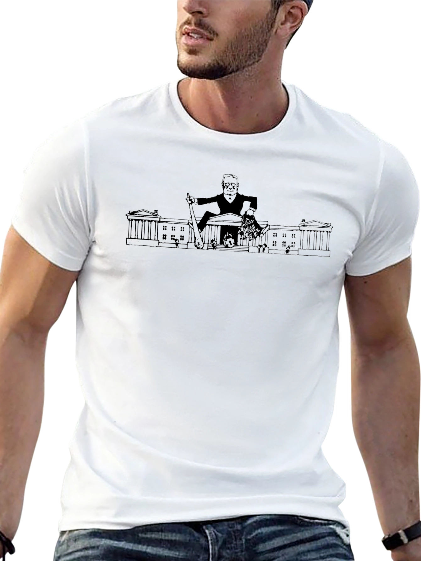 Graphic Print Crew Neck T-Shirt - Black