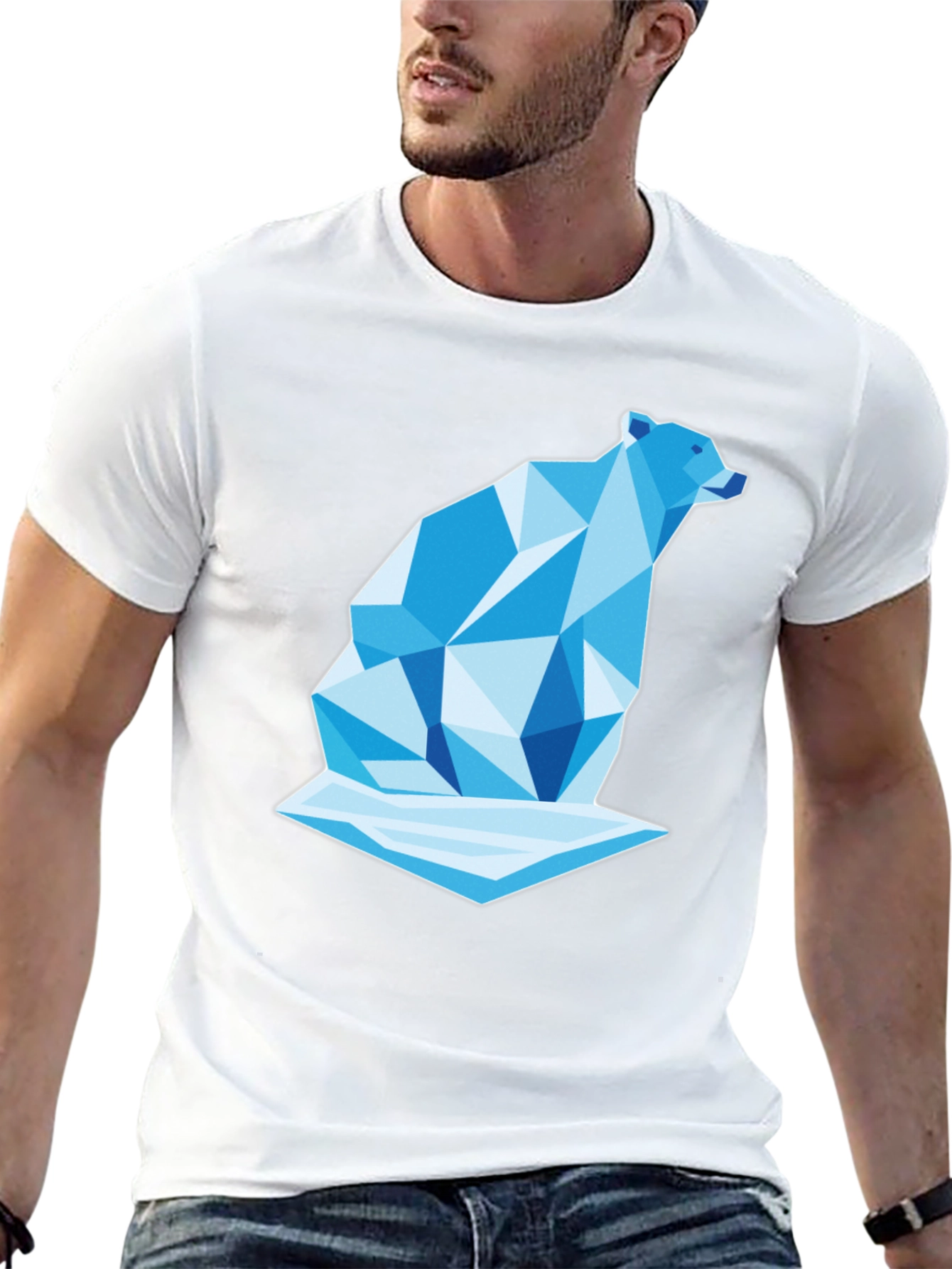 Geometric Polar Bear Graphic Tee - Cool Design