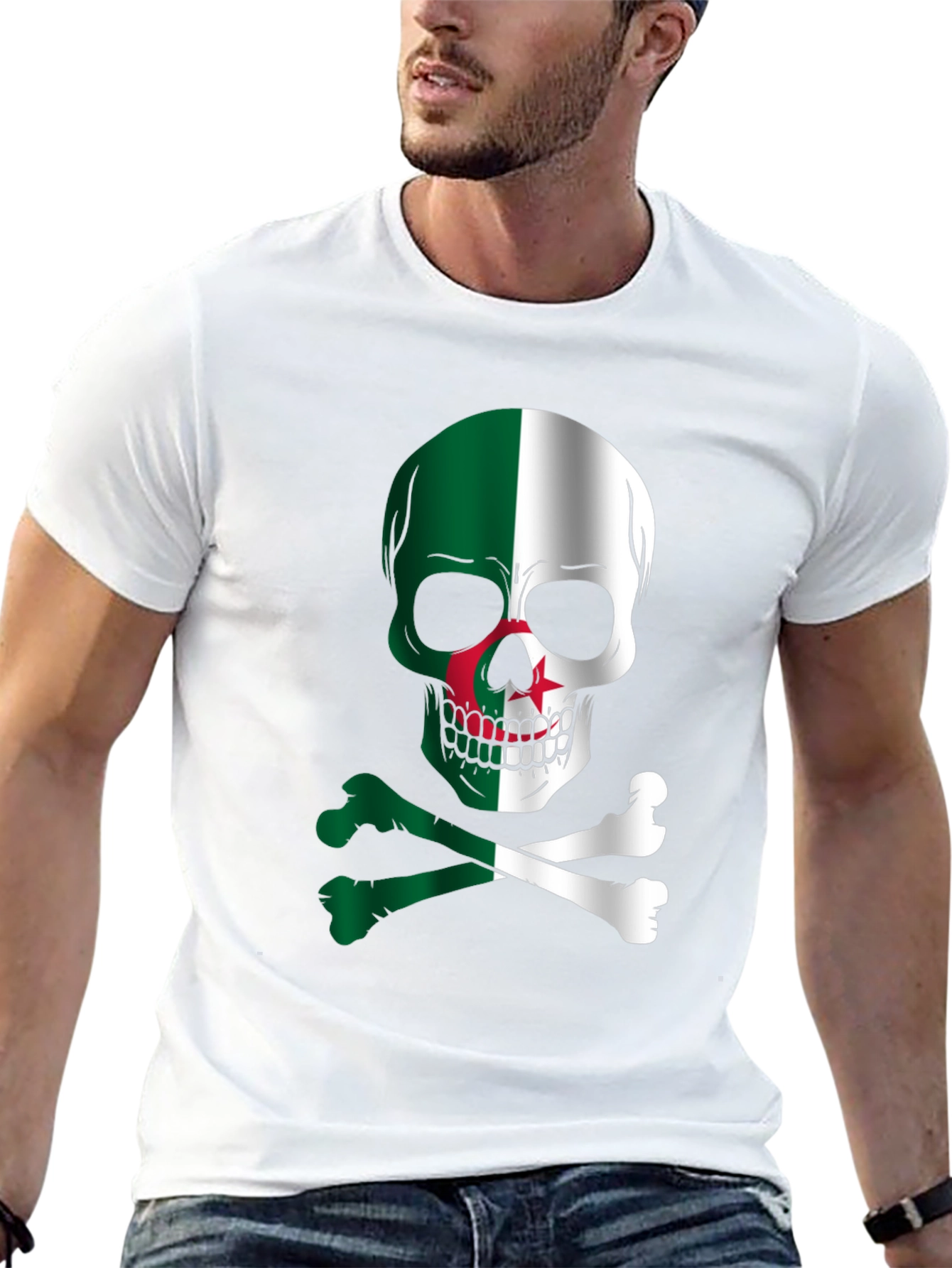 Algeria Flag Skull Graphic T-Shirt