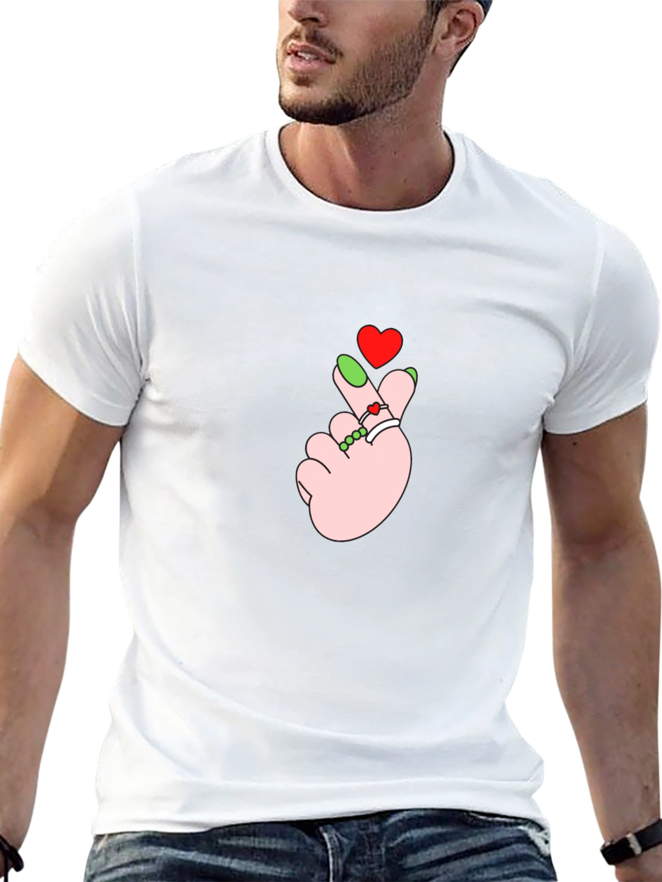 Heart Finger Gesture Black T-Shirt