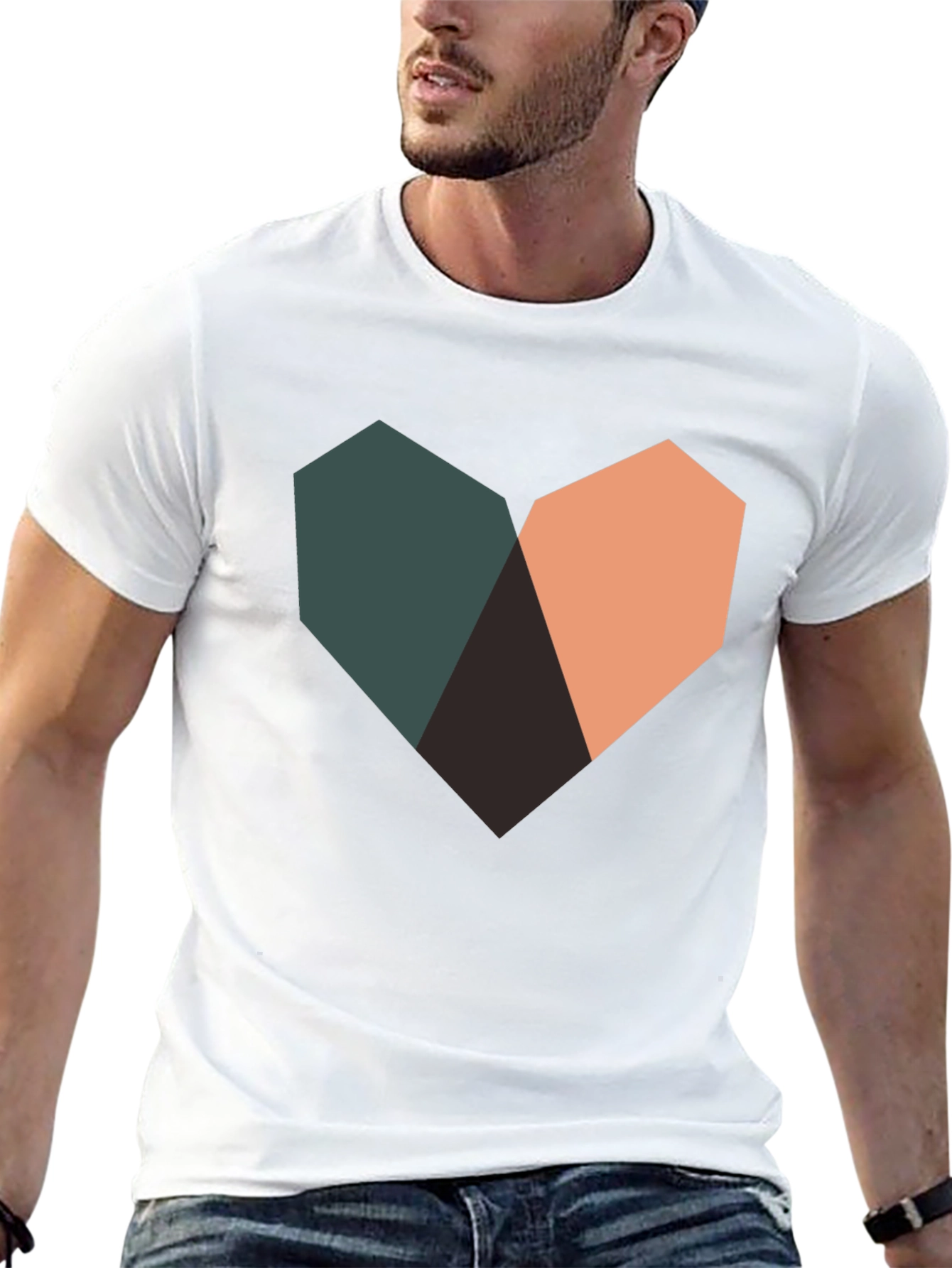 Geometric Heart Graphic Black T-Shirt