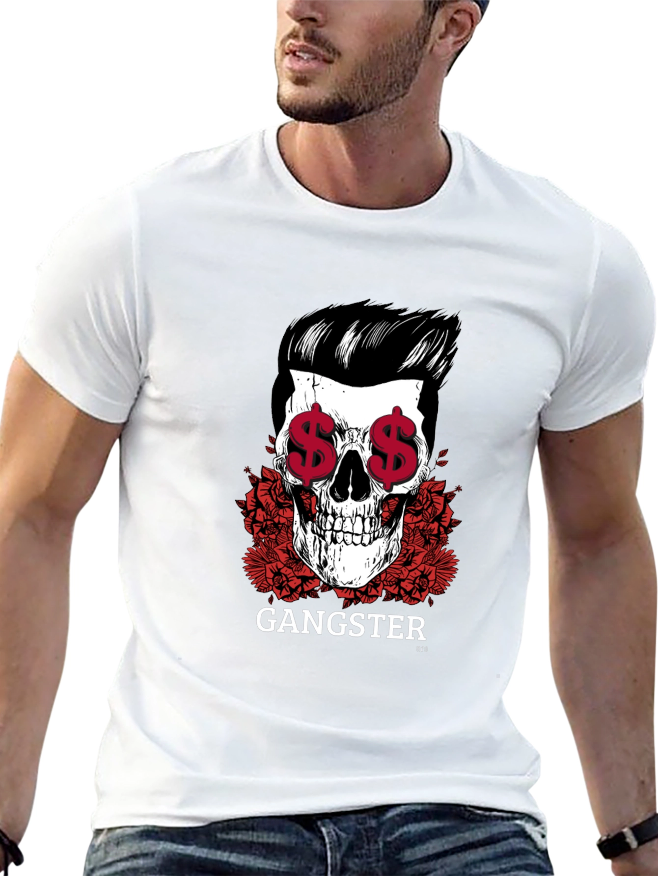 Gangster Skull Graphic Print Tee