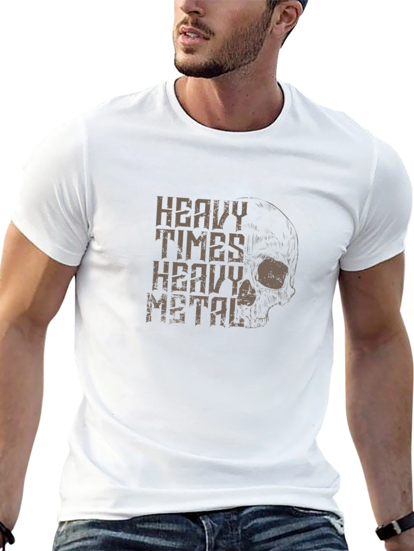 Heavy Metal Skull Graphic T-Shirt - Black