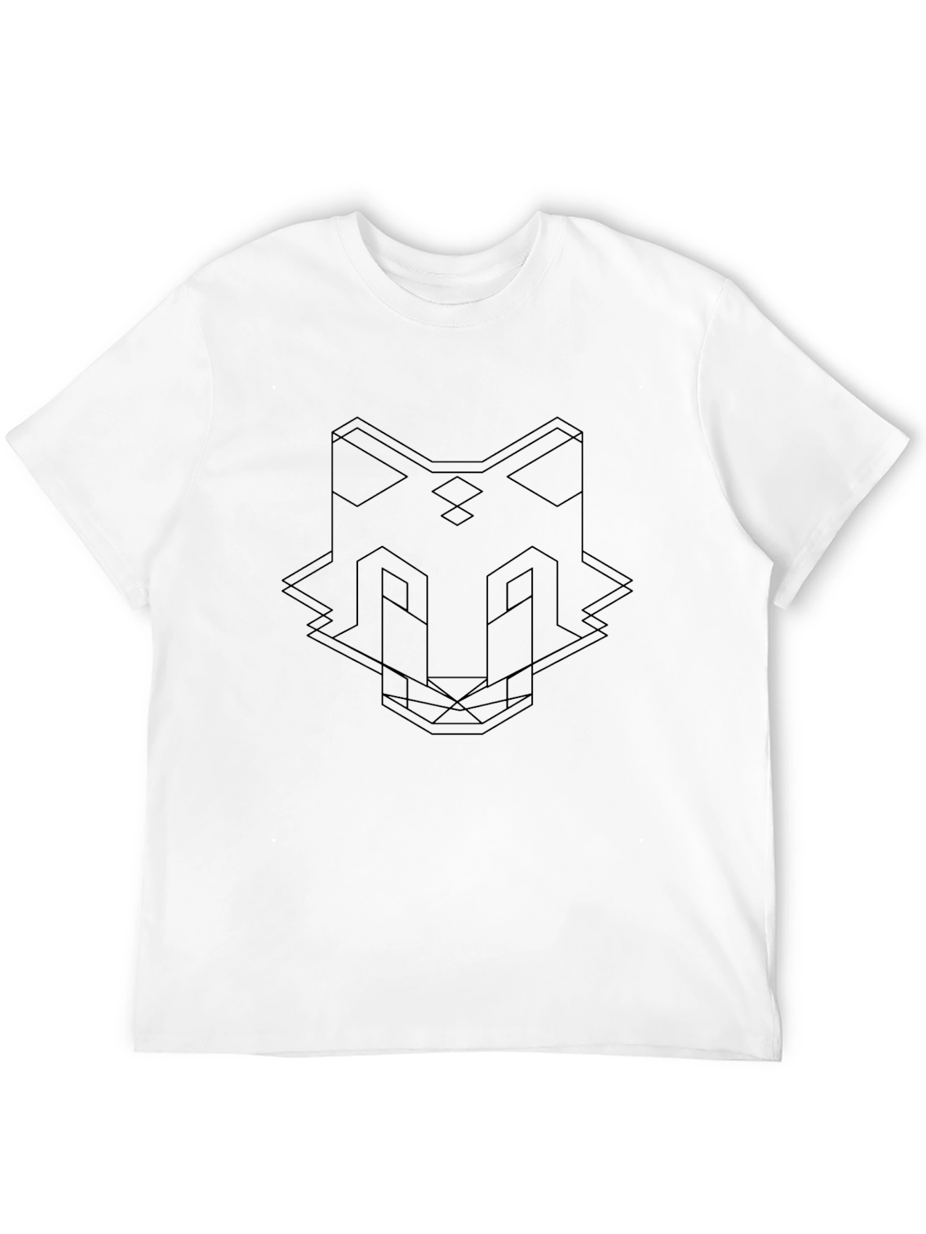 Geometric Wolf Line Art Black T-Shirt