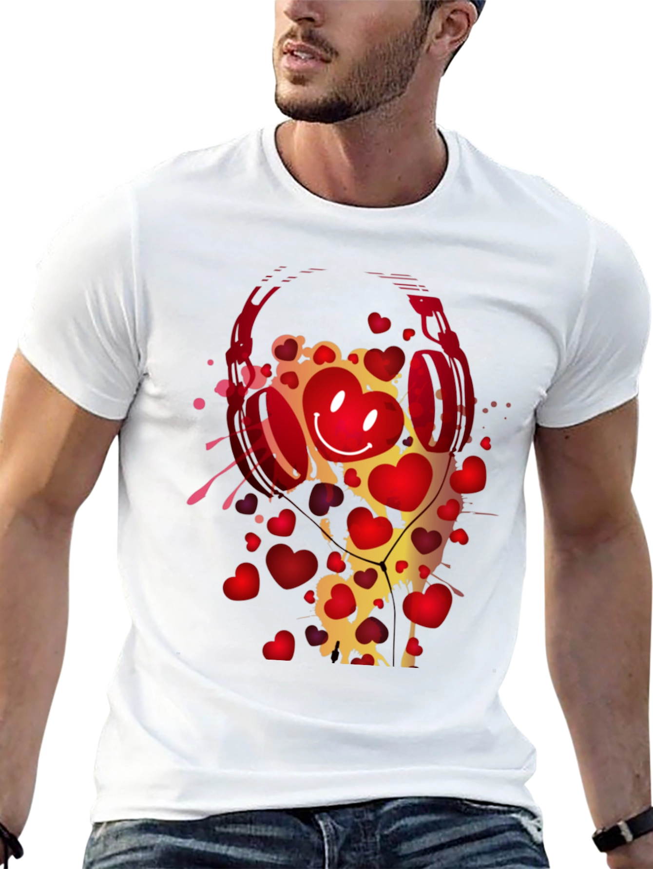 Heart Headphones Graphic T-Shirt - Trendy Black Tee