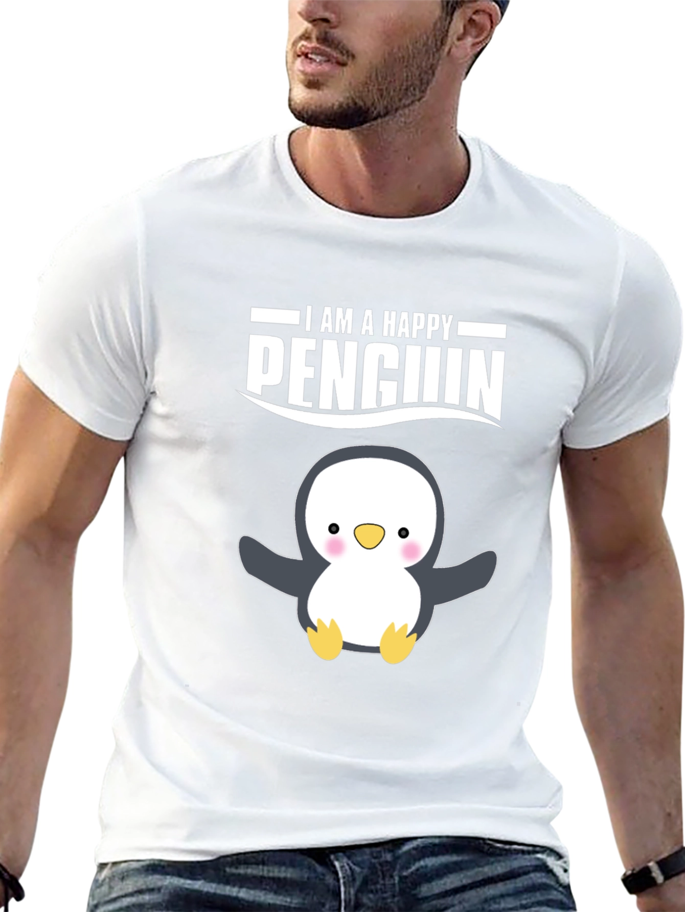 Happy Penguin Graphic Tee - Black Cotton T-Shirt