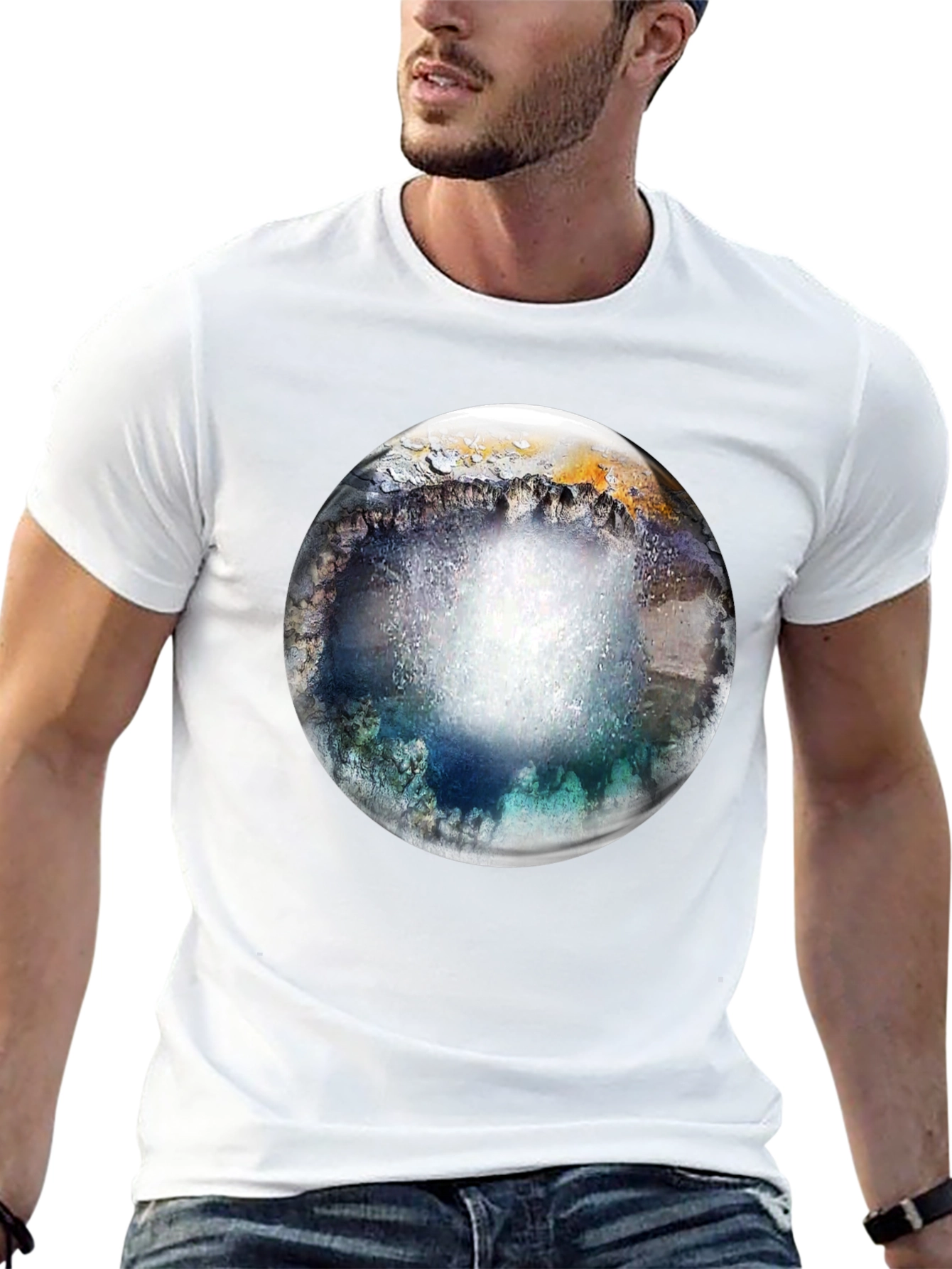 Abstract Geode Sphere Graphic Black T-Shirt