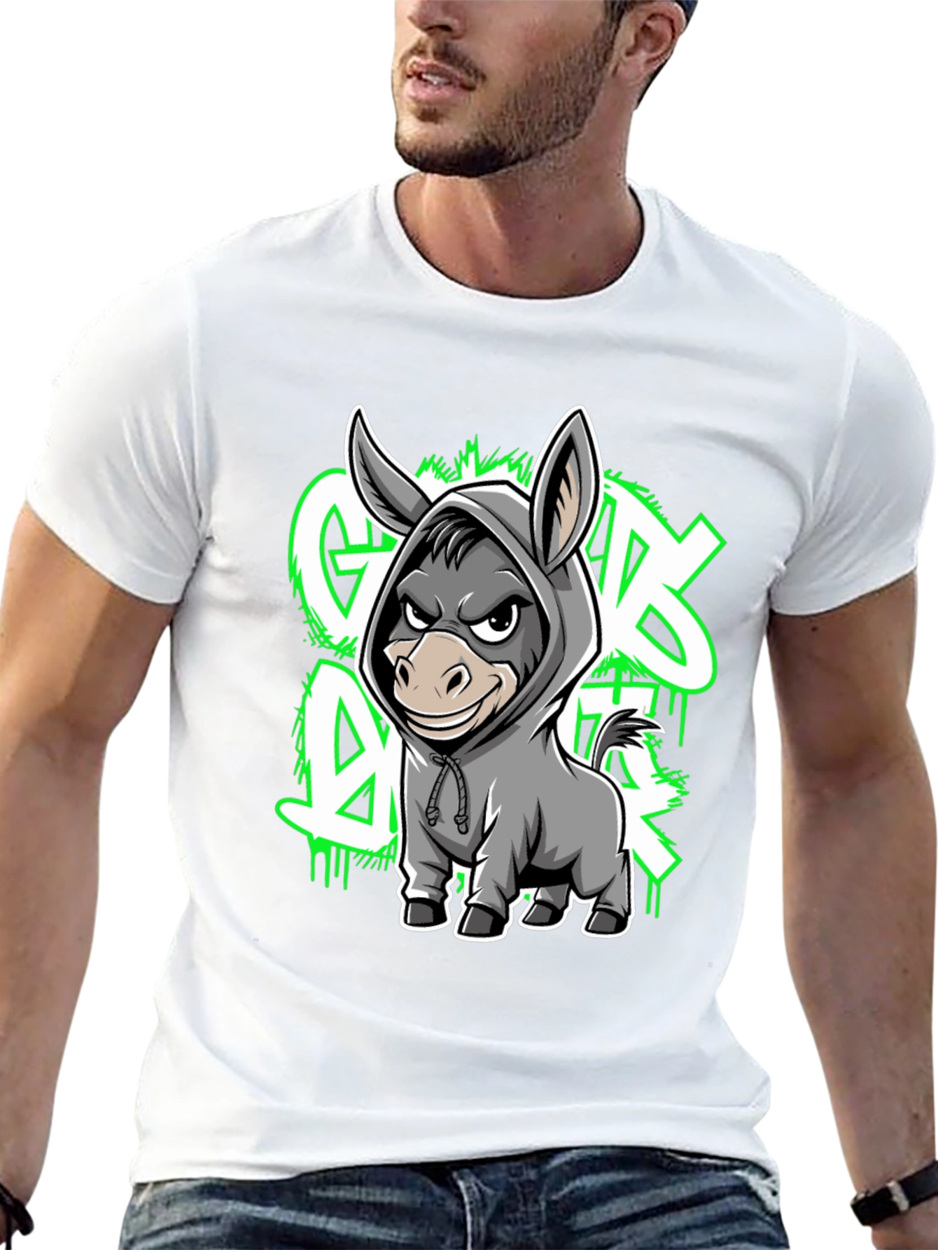 Graphic Tee - Cartoon Donkey in Hoodie