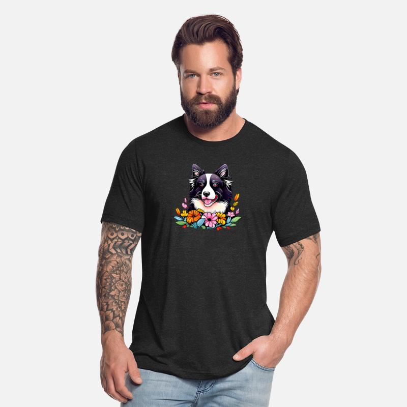 Happy Border Collie Flowers Design
