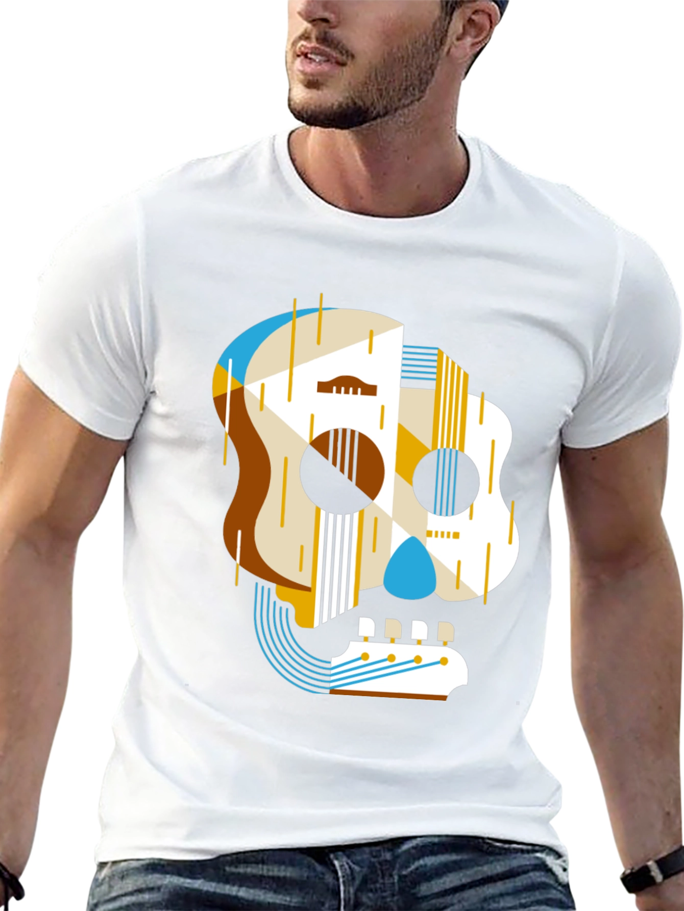 Guitar Skull Graphic Print Mens Black T-Shirt