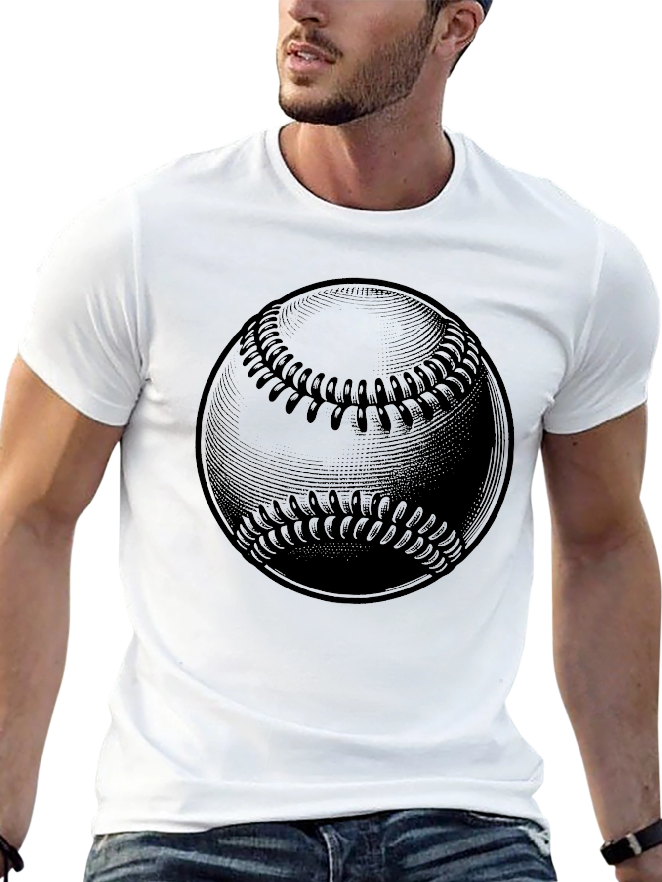 Baseball Graphic Tee - Solid Black Cotton
