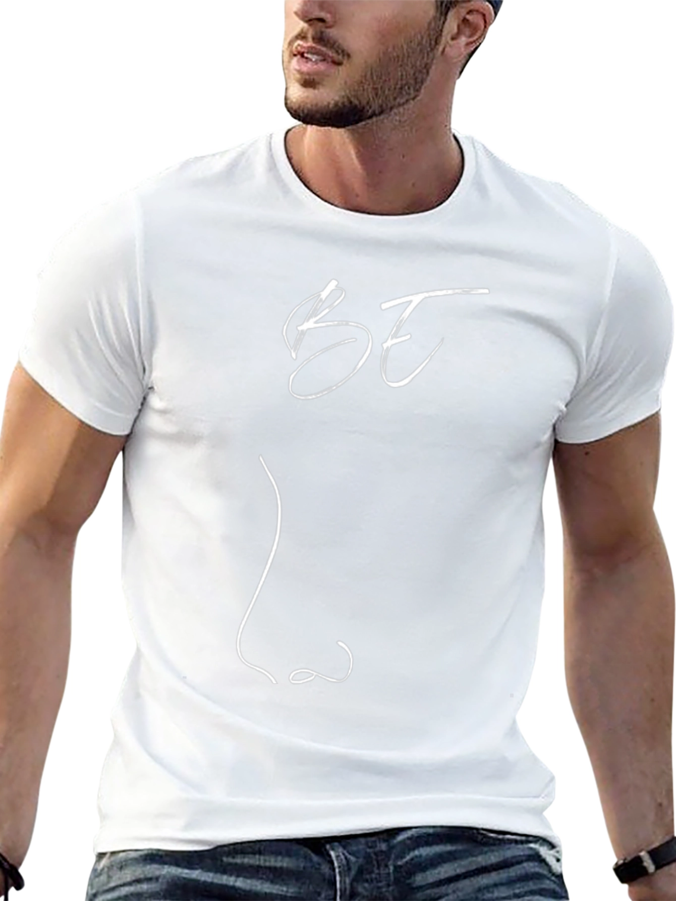 Abstract Face Line Art Black T-Shirt