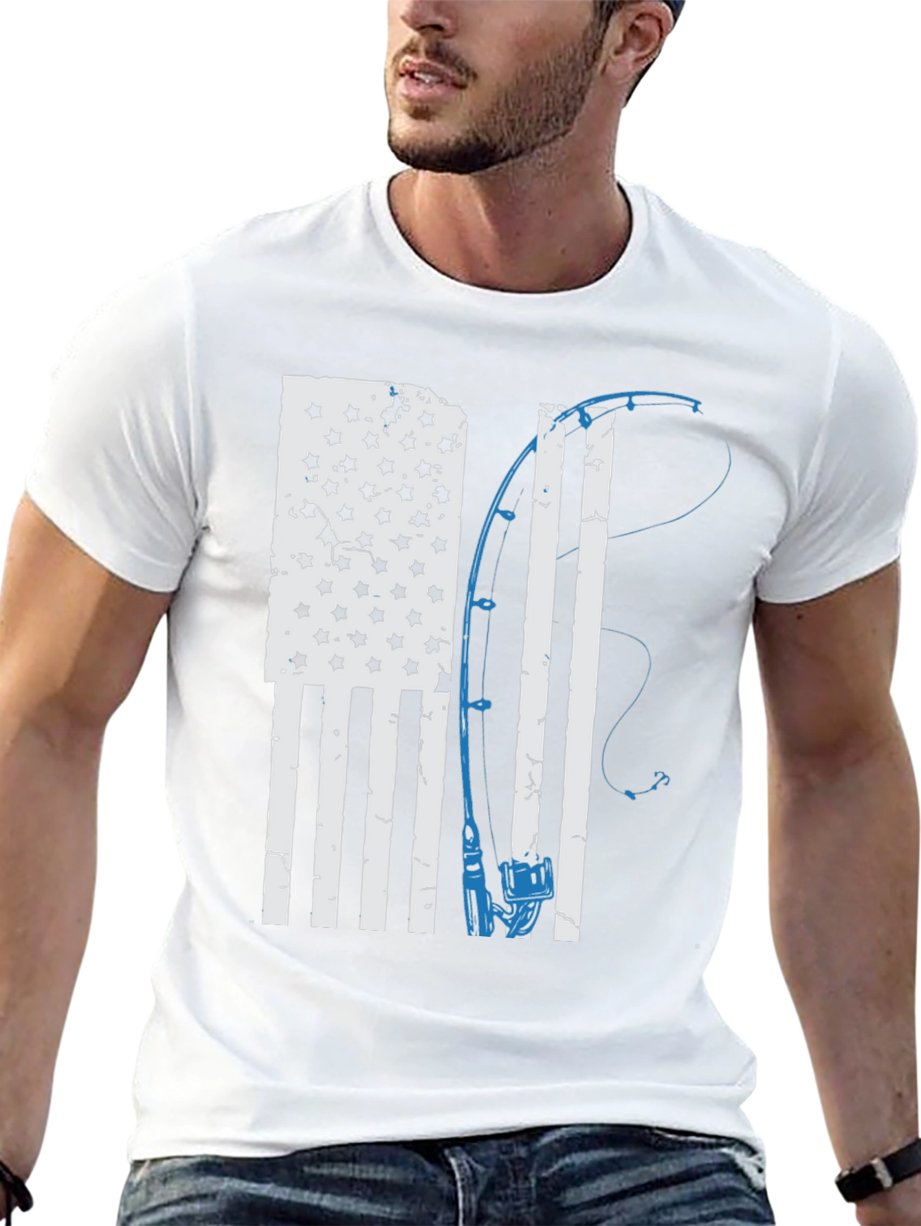 American Flag Fishing Rod Graphic T-Shirt