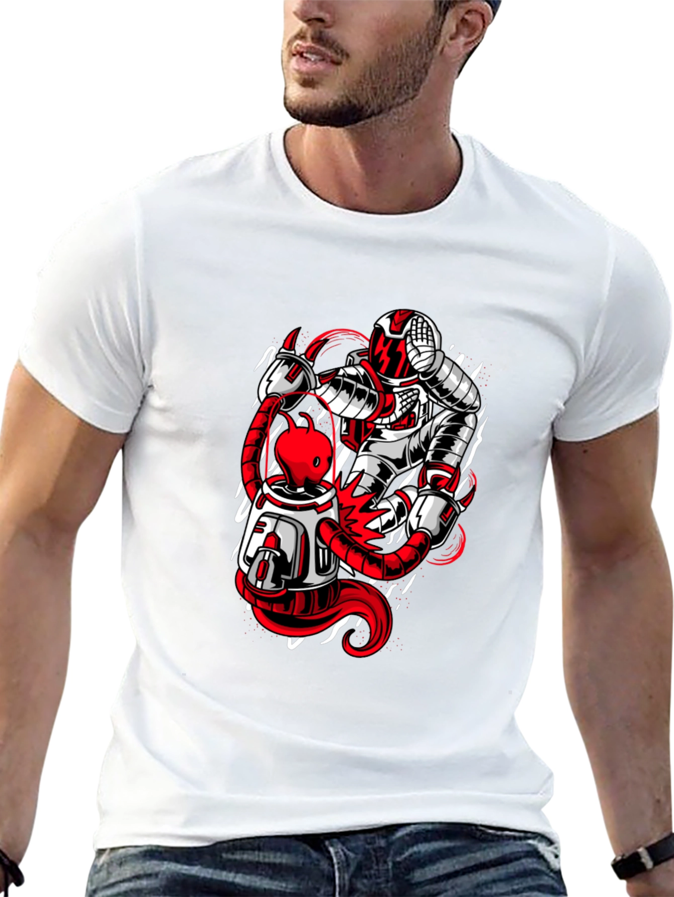 Astronaut and Alien Graphic Print Black T-Shirt