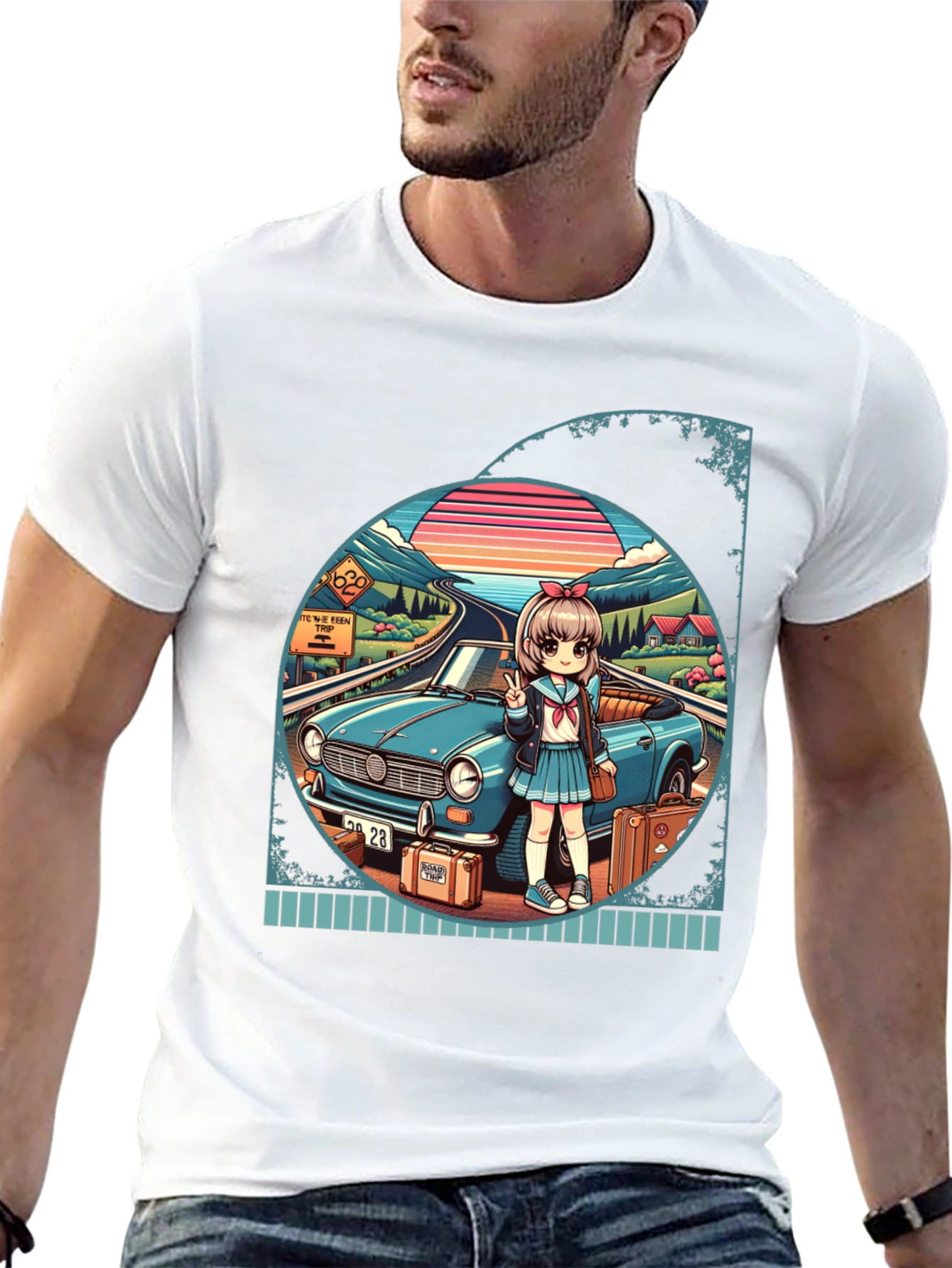 Anime Girl Road Trip Graphic T-Shirt