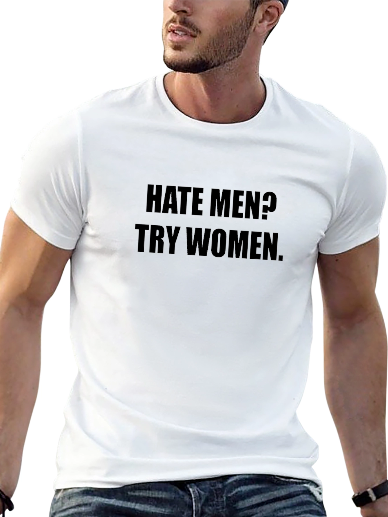 Hate Men? Try Women Black Graphic Tee