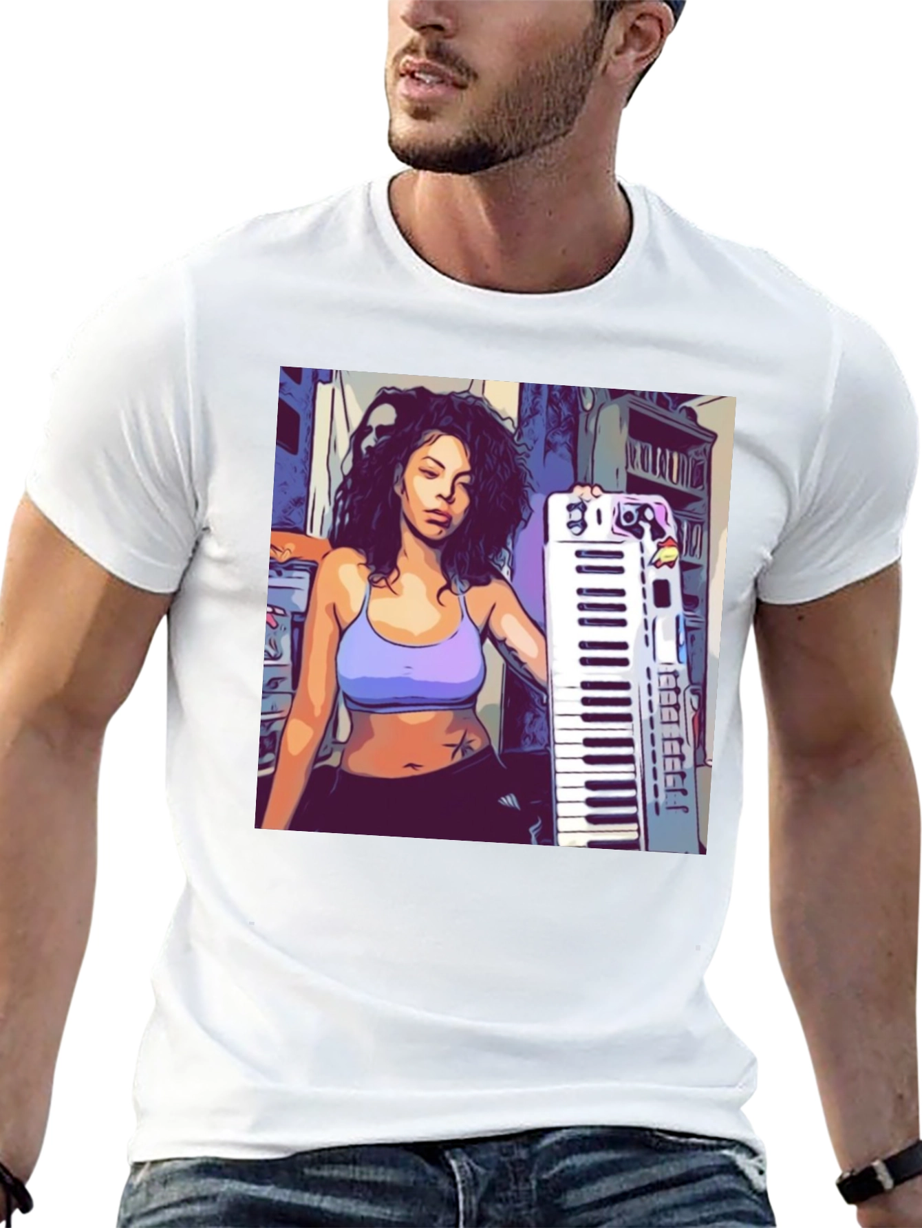 Graphic Print T-Shirt - Musician Design