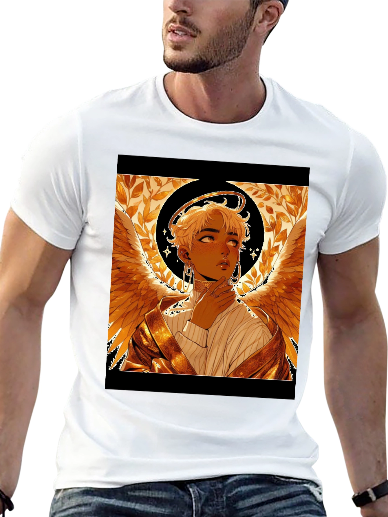 Angel Graphic Print Black Cotton Tee