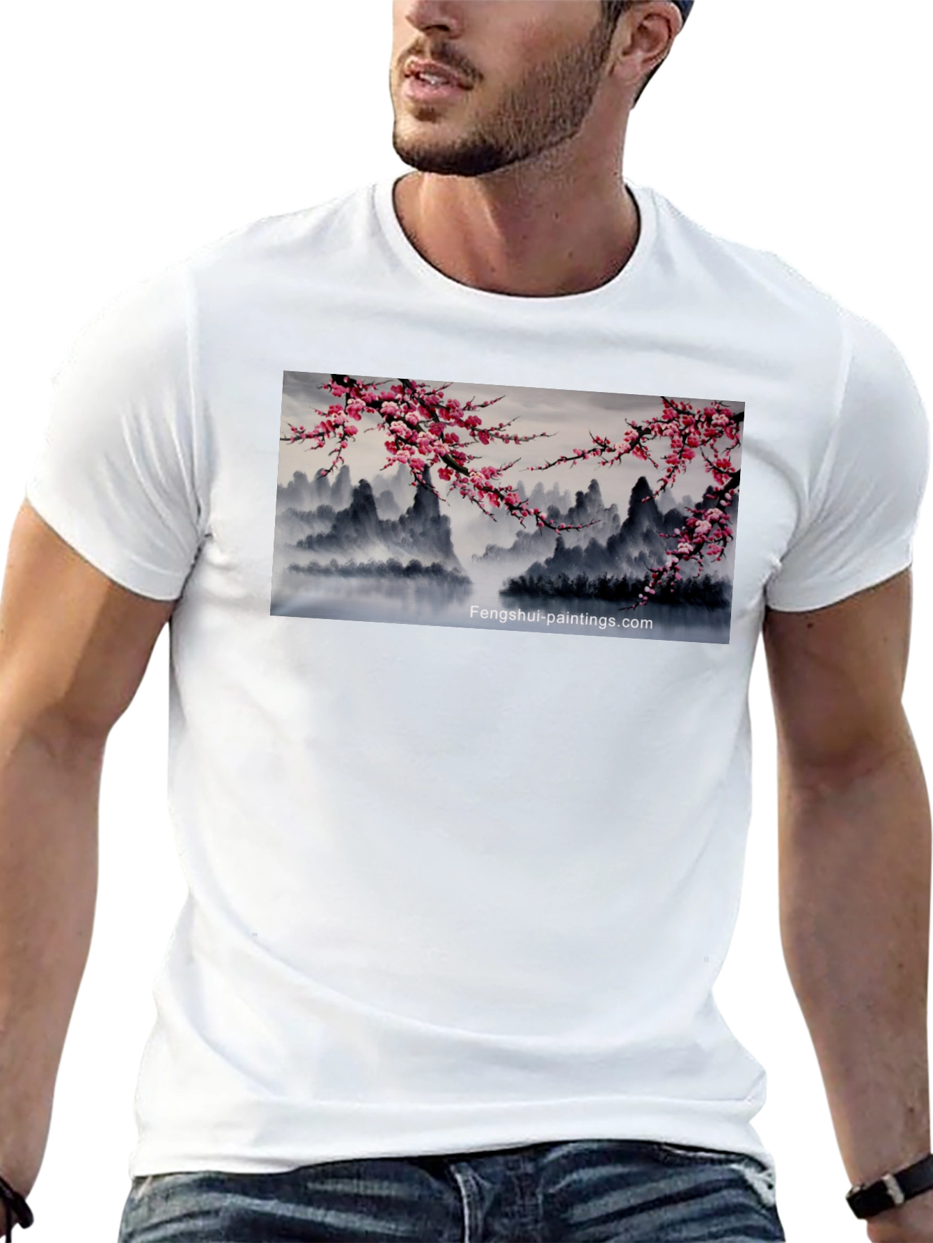 Artistic Asian Landscape Graphic Tee - Black