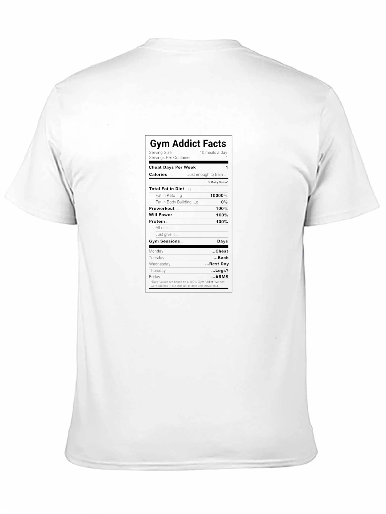 Gym Addict Nutrition Facts T-Shirt
