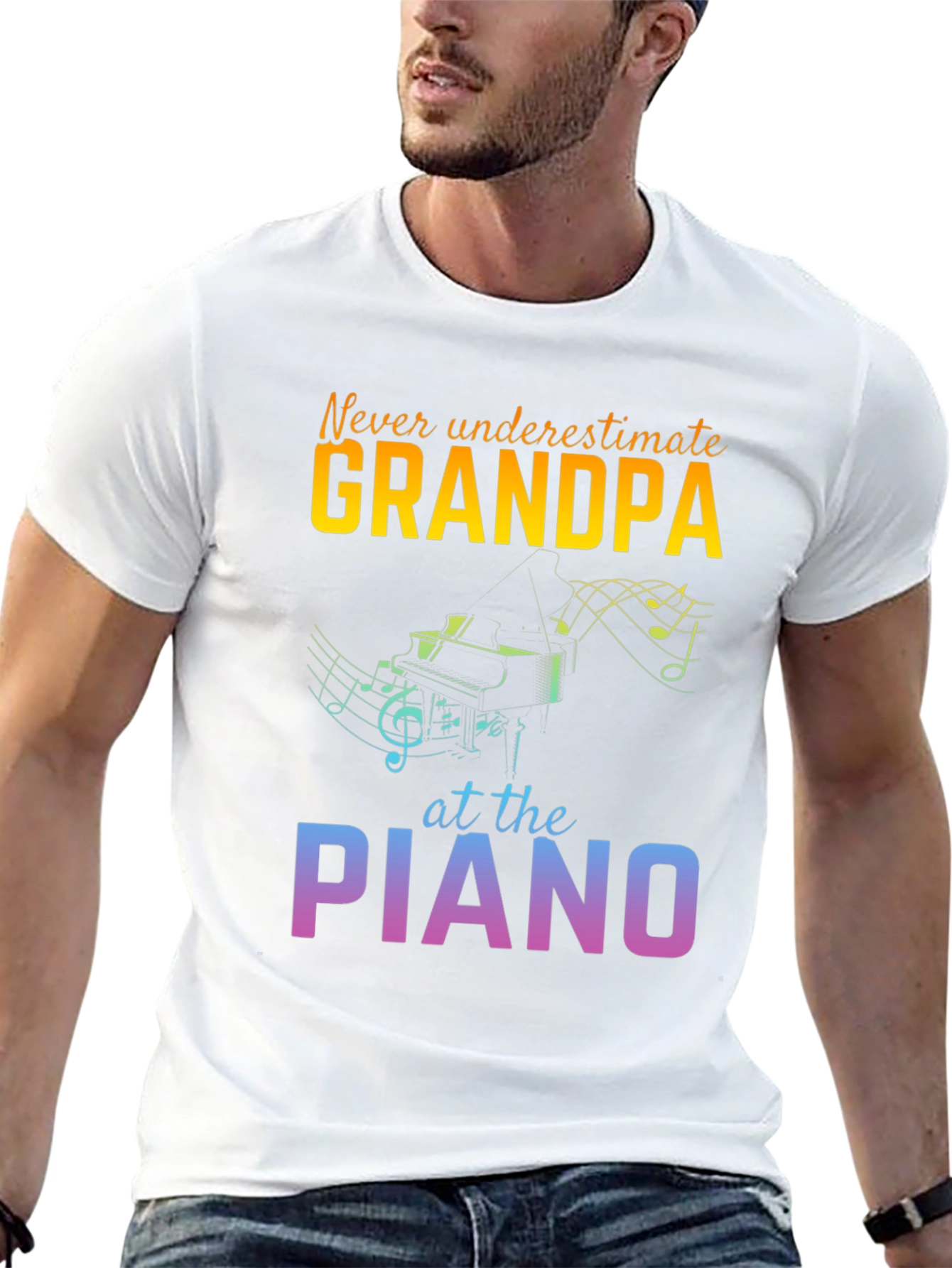 Grandpa Piano Player Black T-Shirt