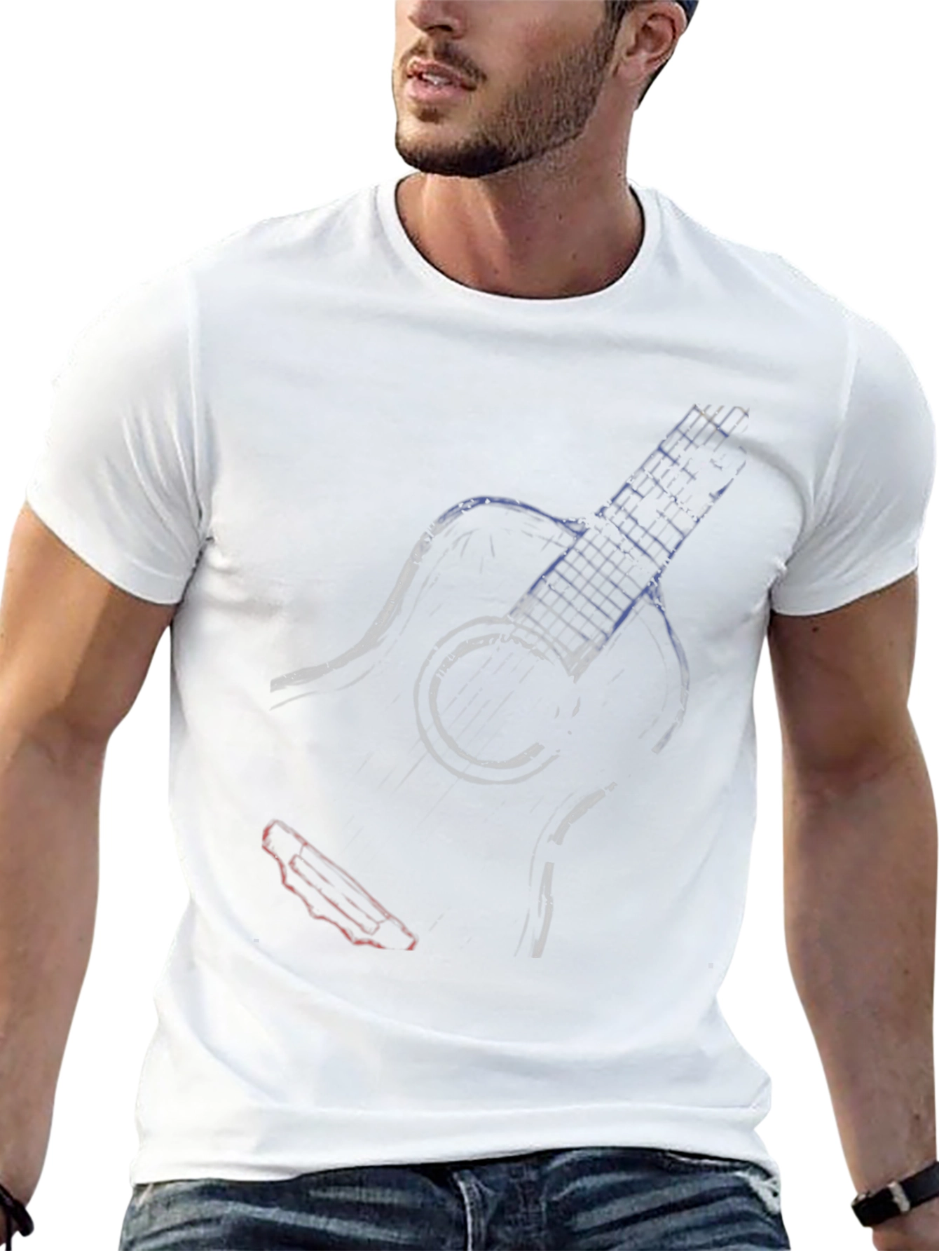 Guitar Sketch Tee - Cool Musician Shirt