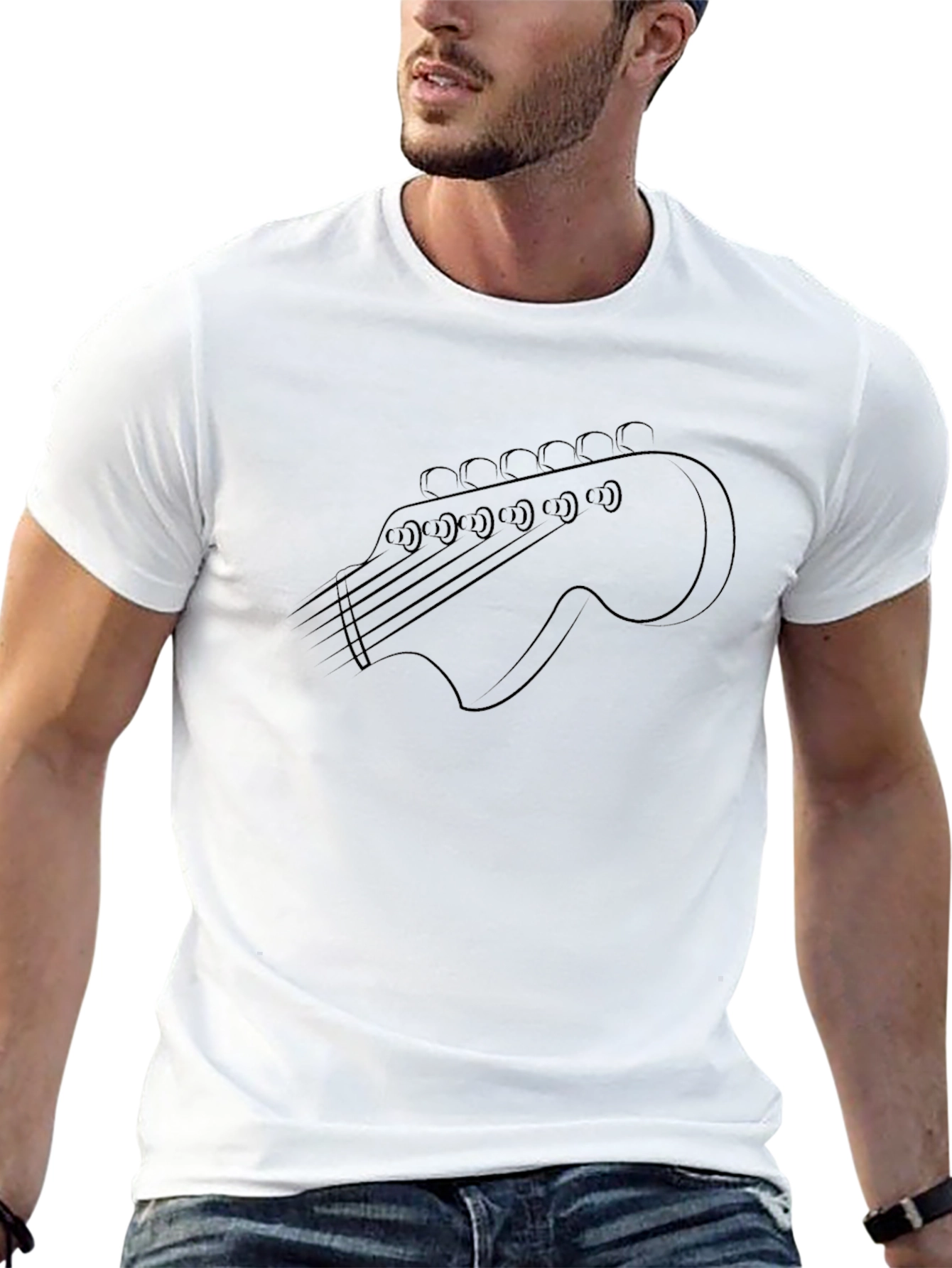 Guitar Headstock Graphic Tee - Black Cotton T-Shirt