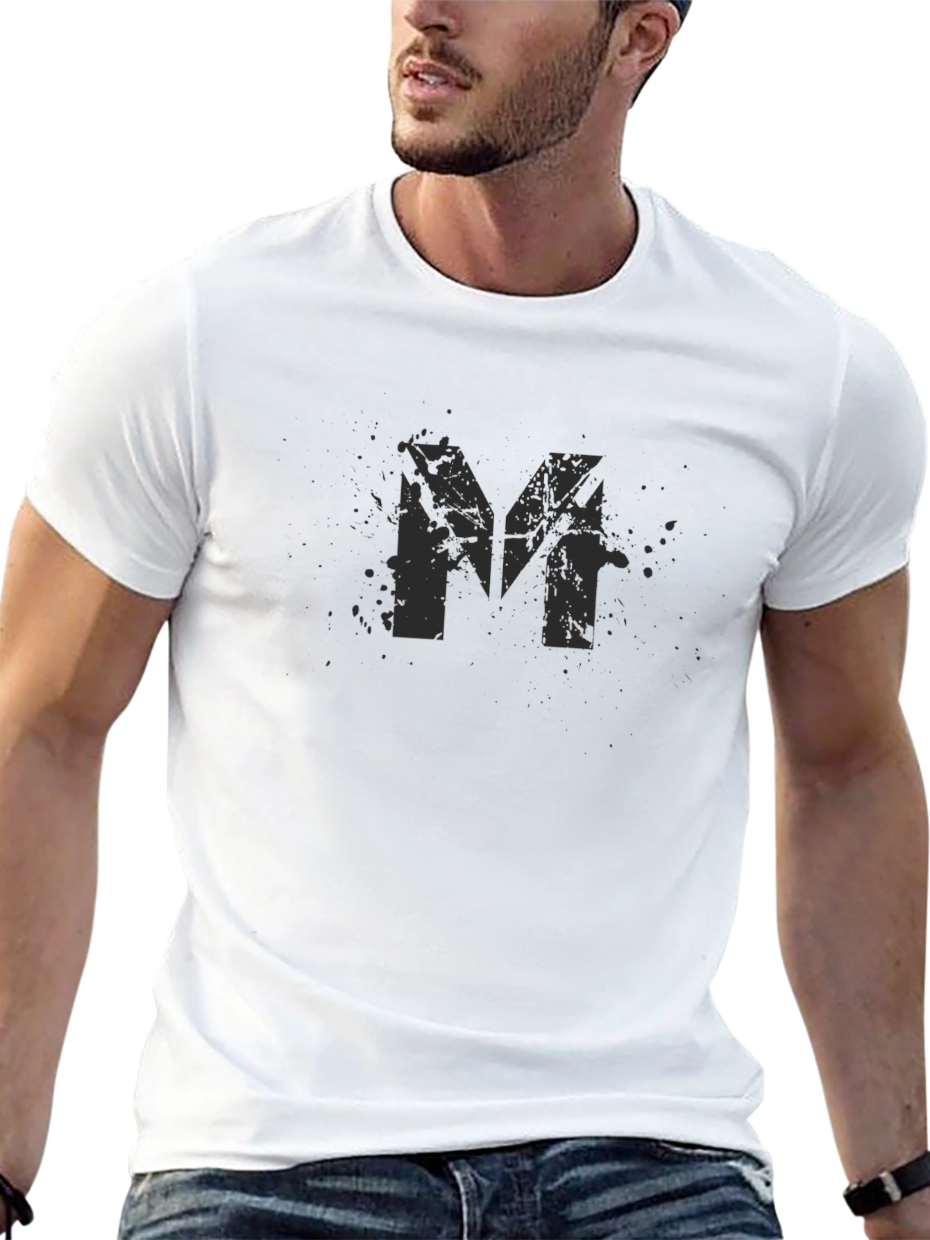 Distressed M Print Black Cotton Tee