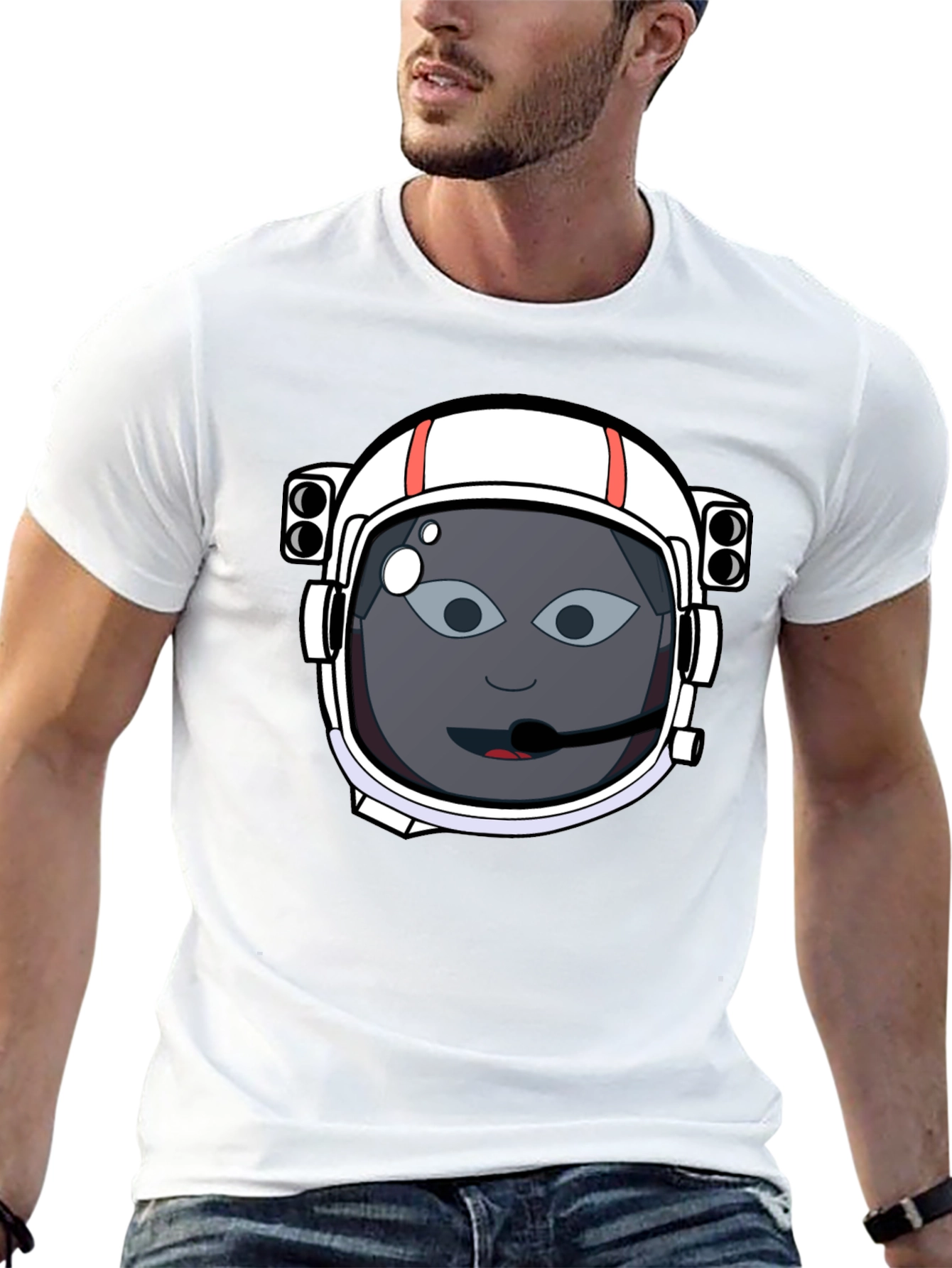 Astronaut Cartoon Graphic Tee - Black Cotton T-Shirt