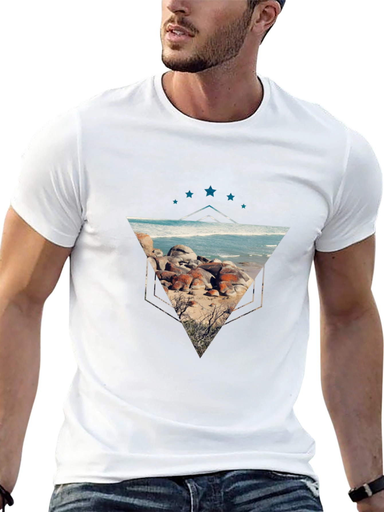 Geometric Beach Scene Graphic Tee