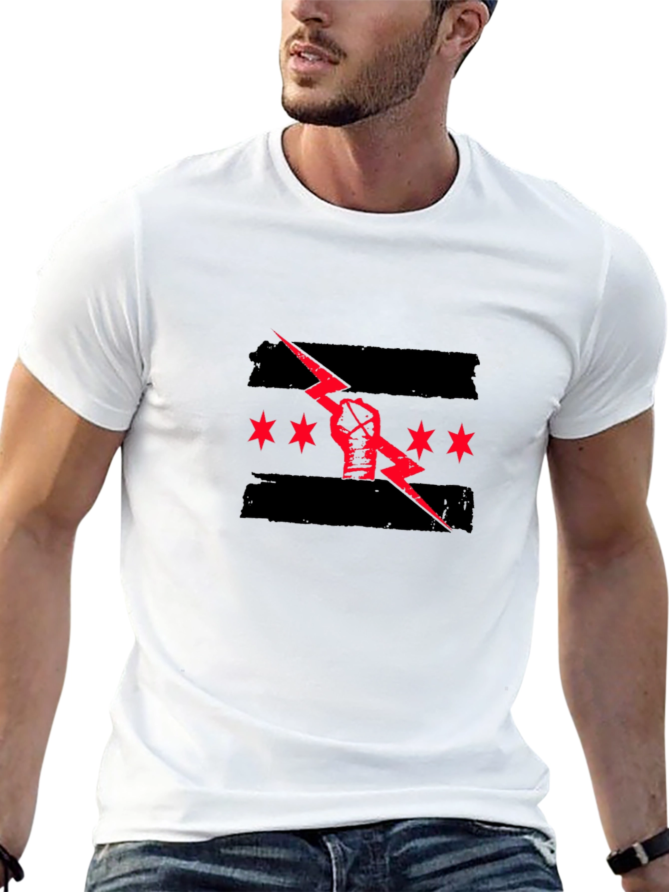 Black Graphic Tee - Fist Lightning Chicago Design