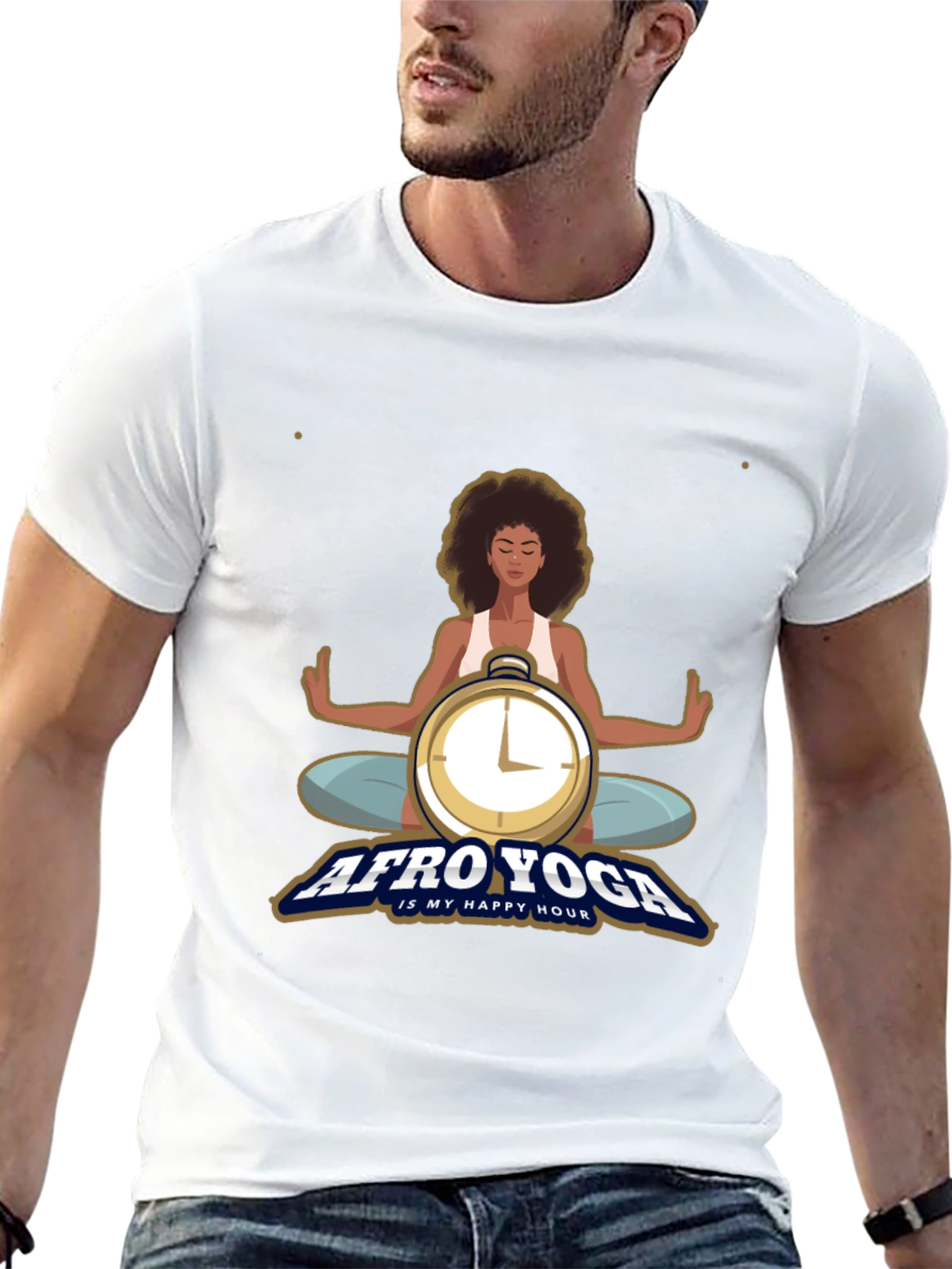 Afro Yoga T-Shirt - Happy Hour Meditative Design