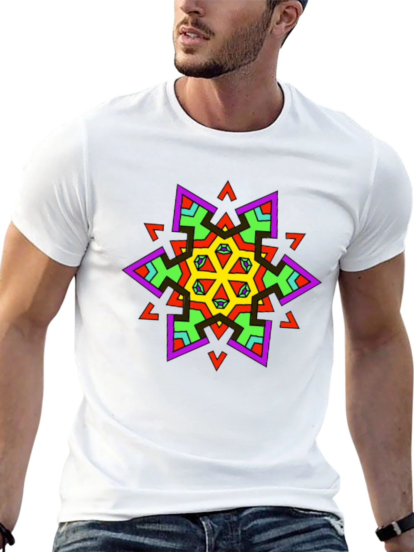 Geometric Mandala Graphic Tee - Stylish Black T-Shirt