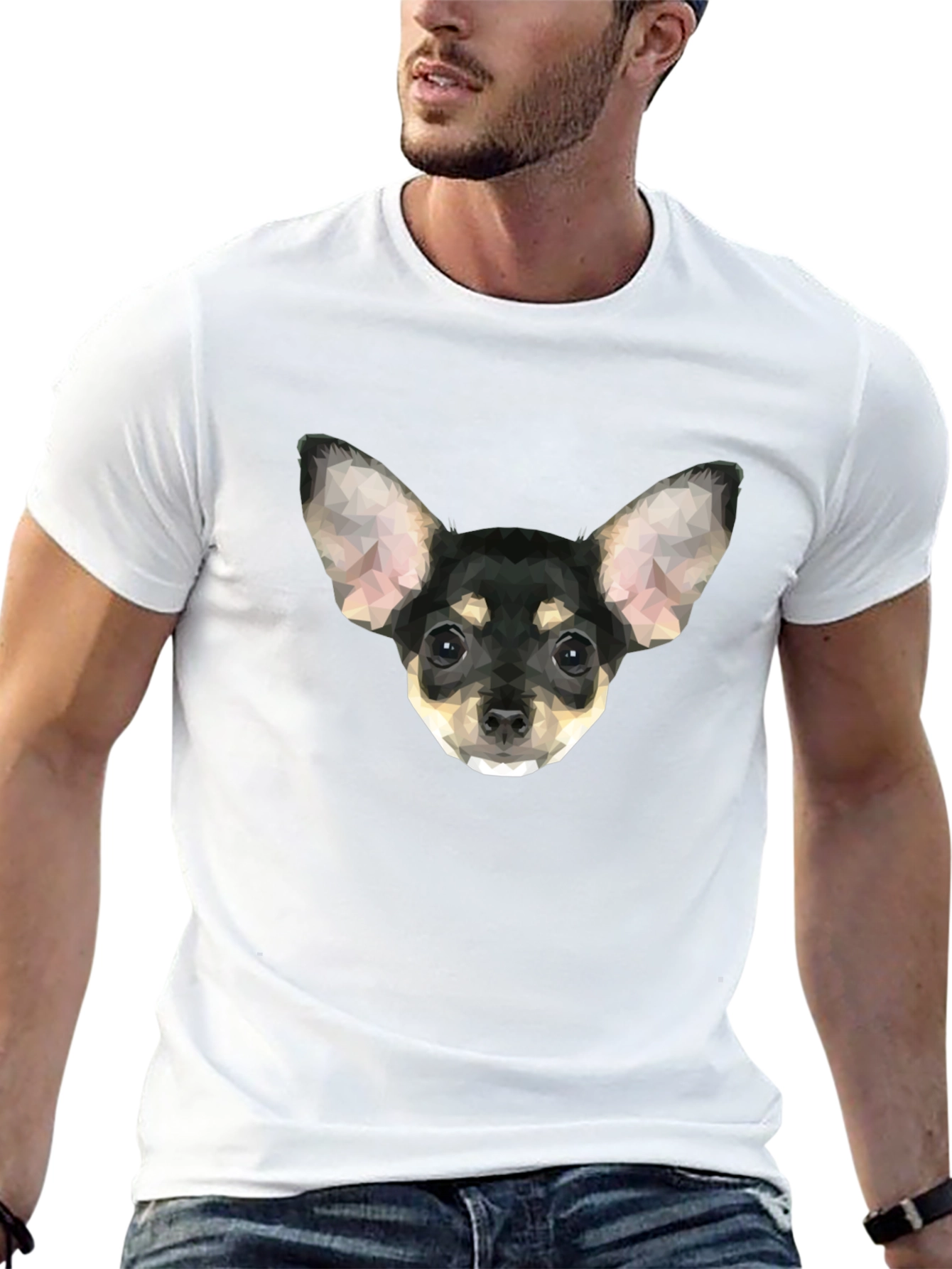 Geometric Chihuahua Graphic T-Shirt - Black